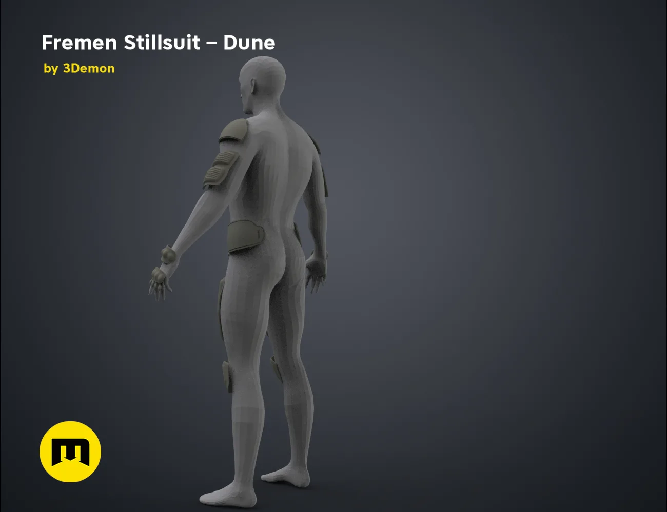 3D model render of Fremen Stillsuit - Dune, rear view, 3D print cosplay prop