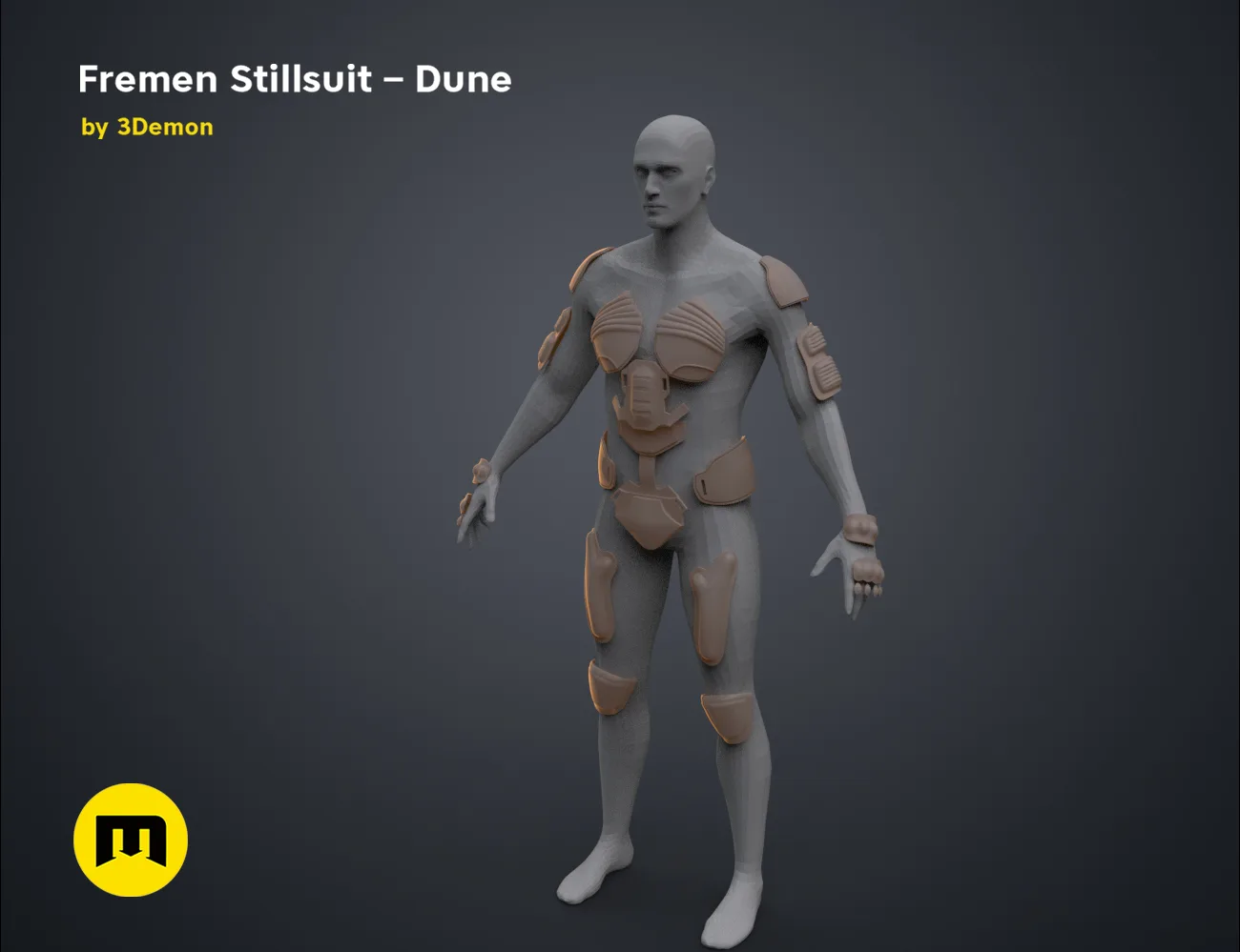 Color-coded parts breakdown of Fremen Stillsuit - Dune, 3D print cosplay prop, segmented armor view