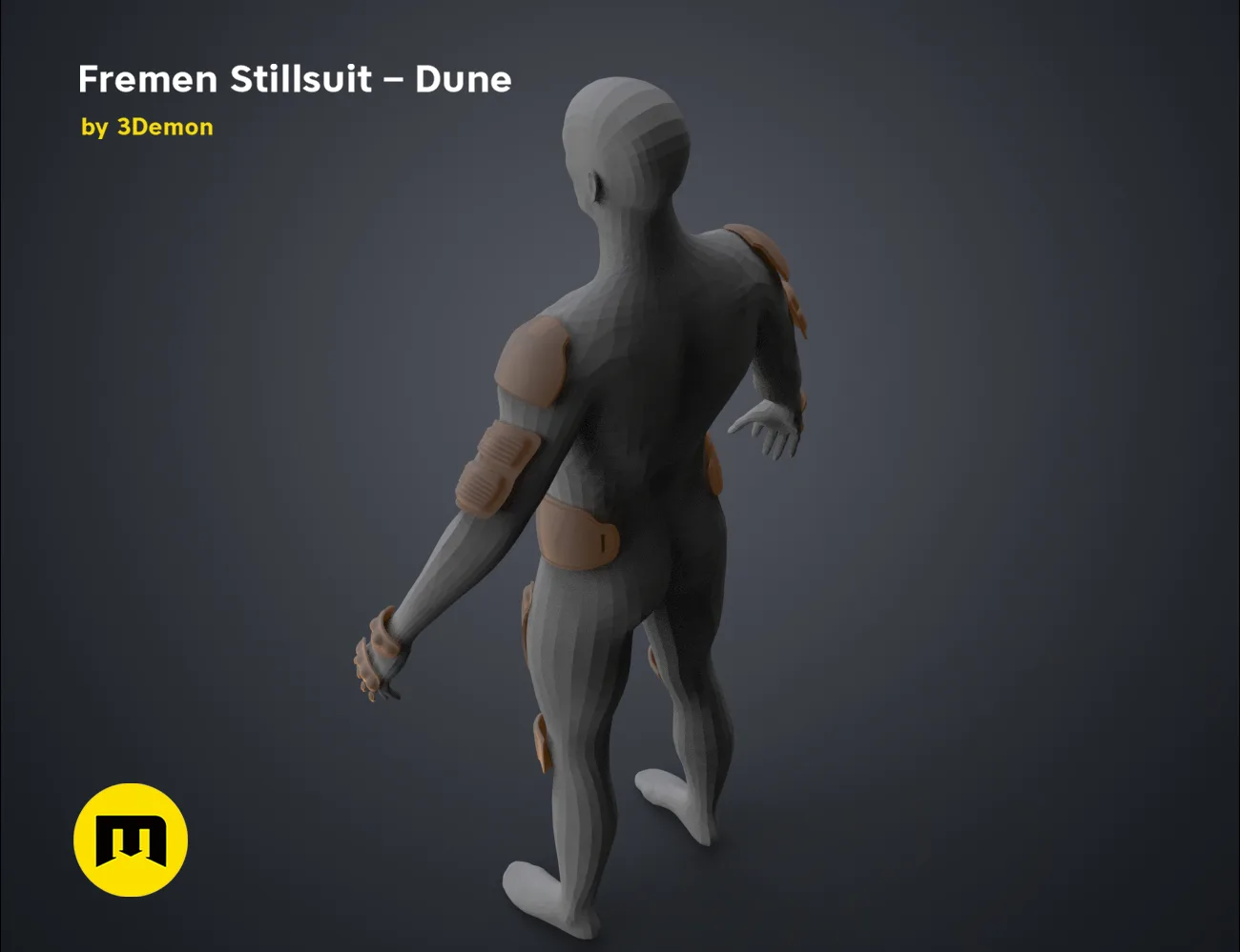 3D model render of Fremen Stillsuit - Dune, side view, 3D print cosplay prop