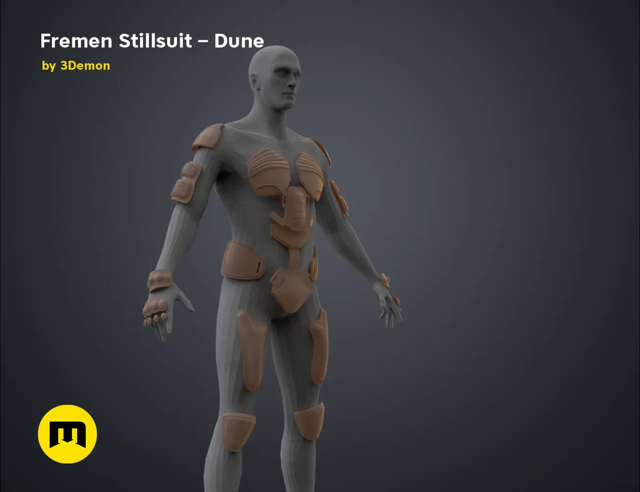 Color-coded parts breakdown of Fremen Stillsuit - Dune, 3D print cosplay prop assembly guide