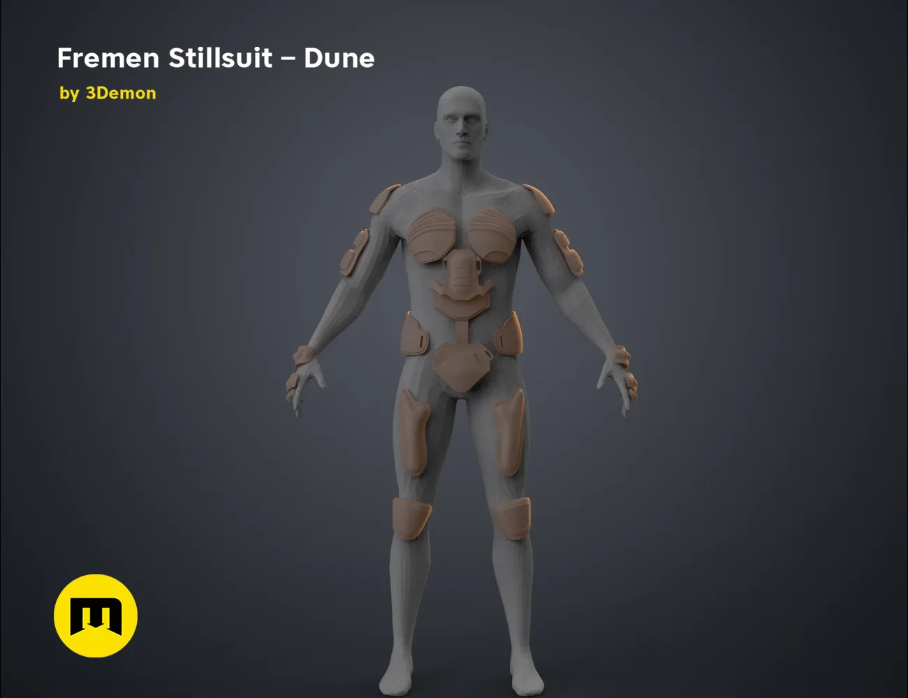 Color-coded parts breakdown of Fremen Stillsuit - Dune, 3D print cosplay prop assembly guide