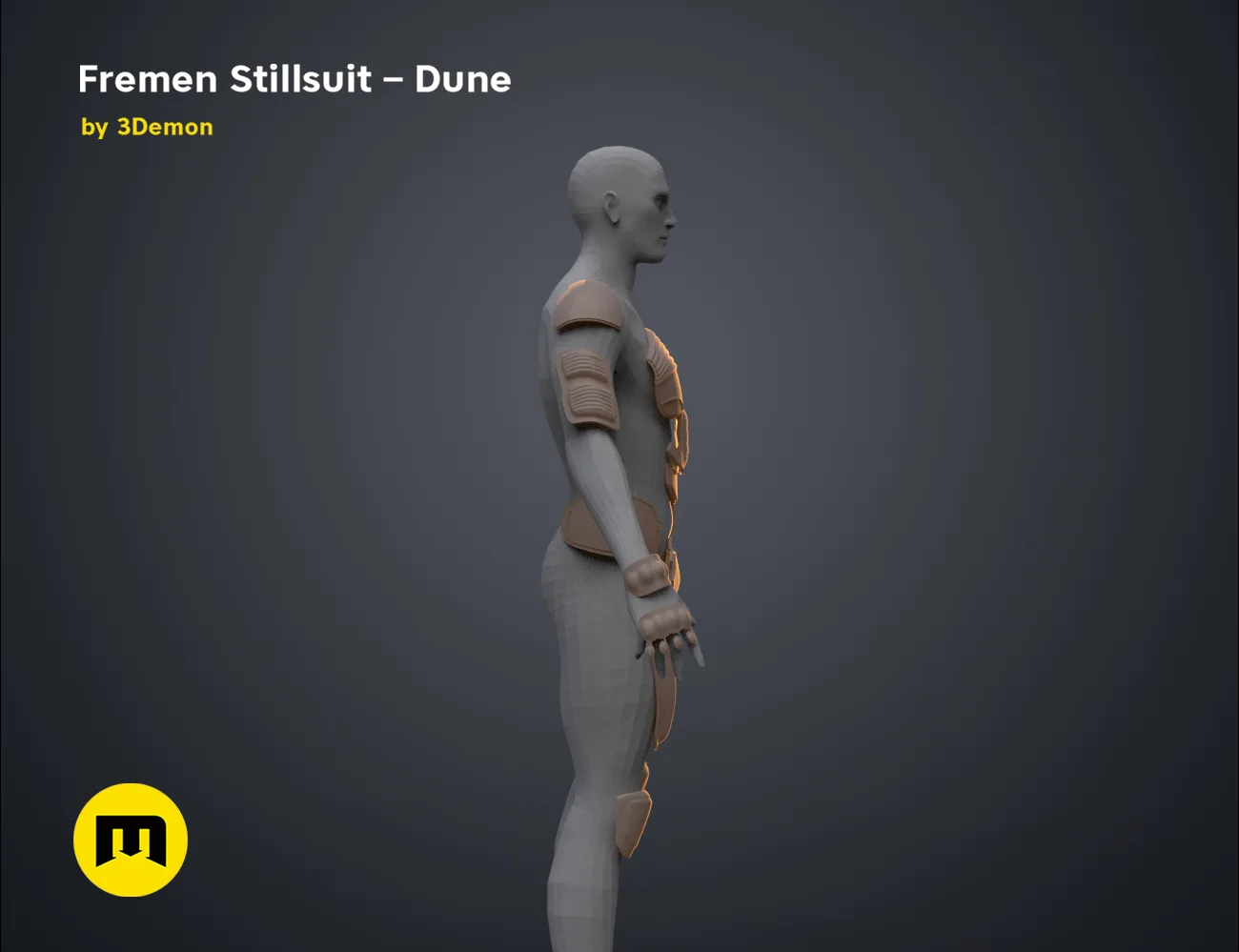 3D model render of Fremen Stillsuit - Dune, side view cosplay prop for 3D print