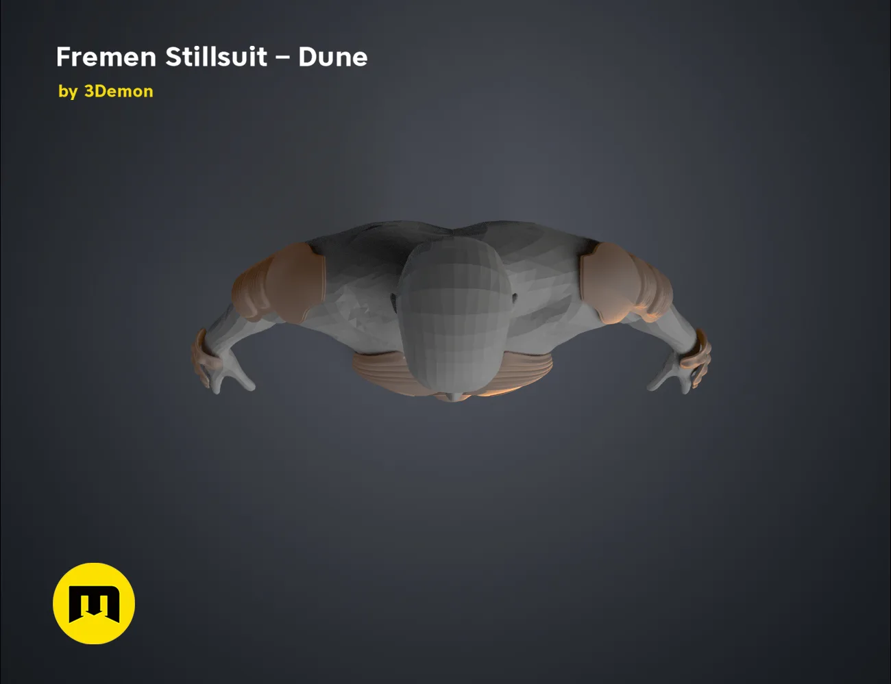 3D model render of Fremen Stillsuit - Dune, side view, 3D print cosplay prop