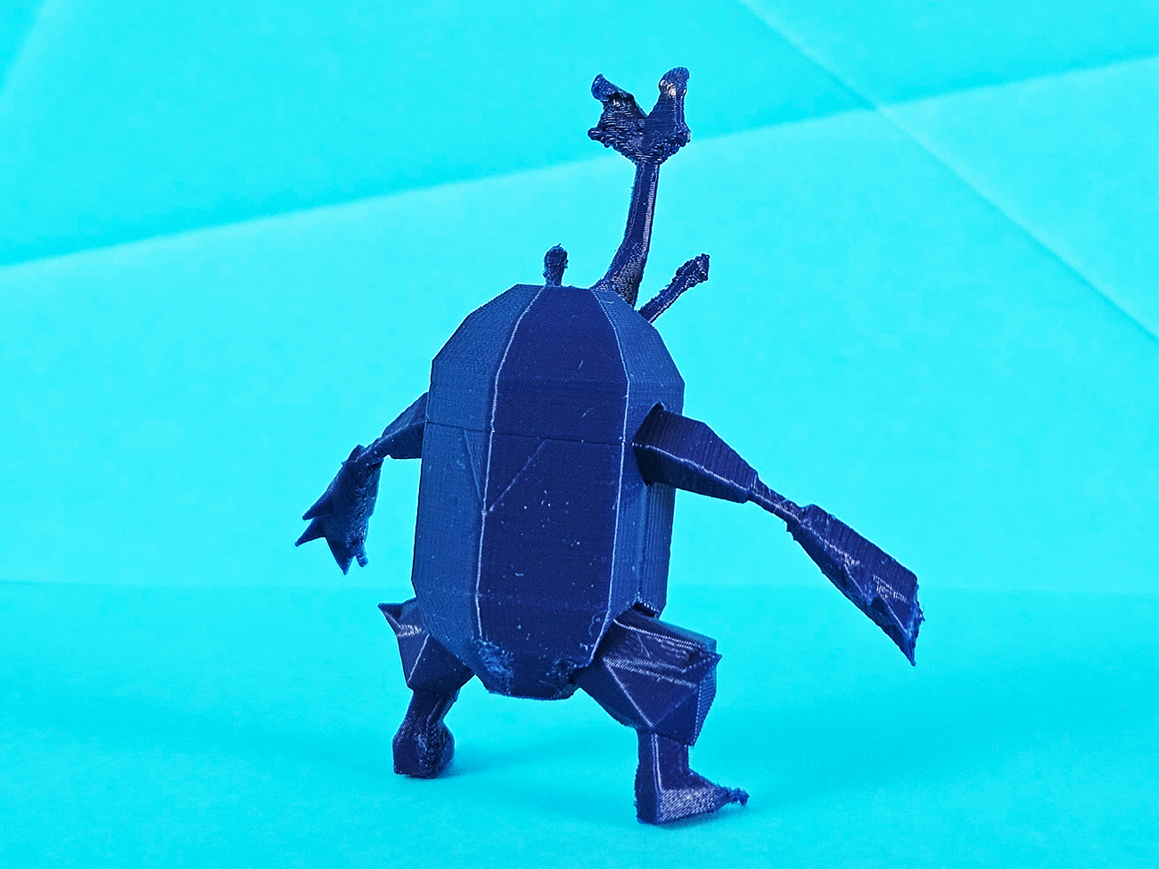 3D model render of Heracross STL, purple insect-themed collectible figure, side view