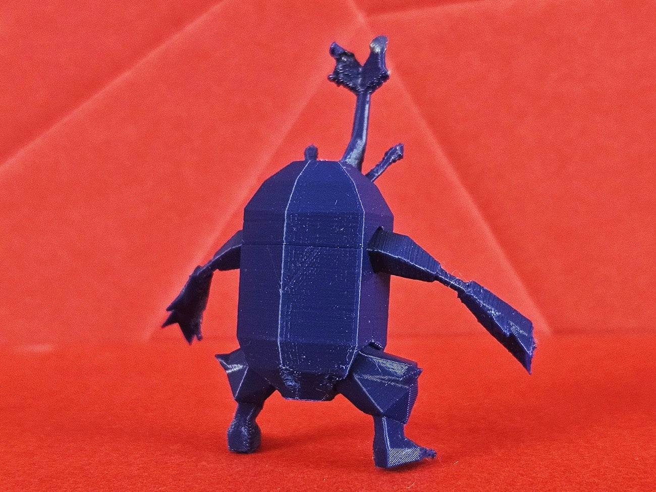 3D model render of Heracross STL, rear view with antennae and segmented shell, Pokémon collectible figure