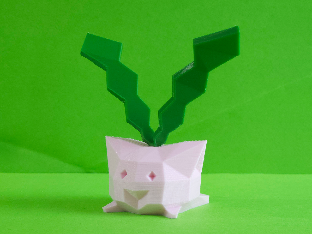 3D model render of Hoppip collectible figure, green antennae and white body, Pokémon 3D print.