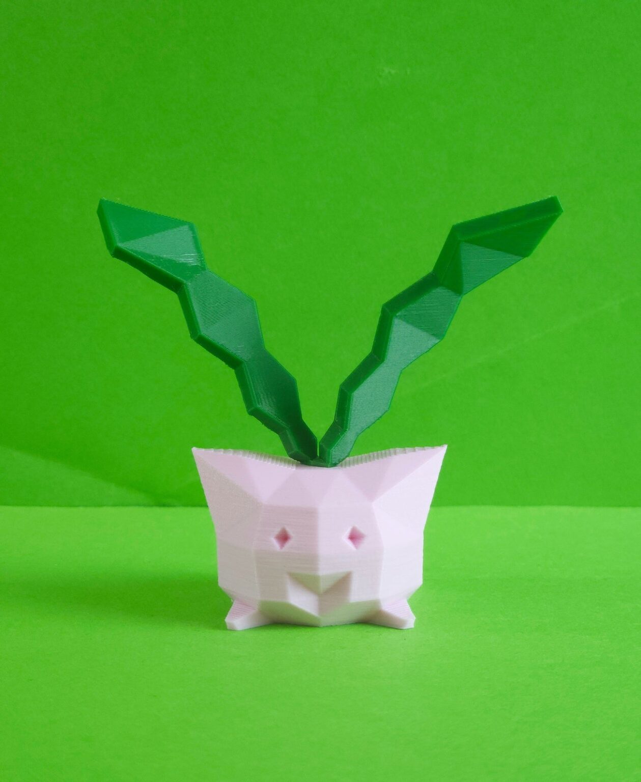 3D model render of Hoppip collectible figure, green leaves and white body, Pokémon 3D print