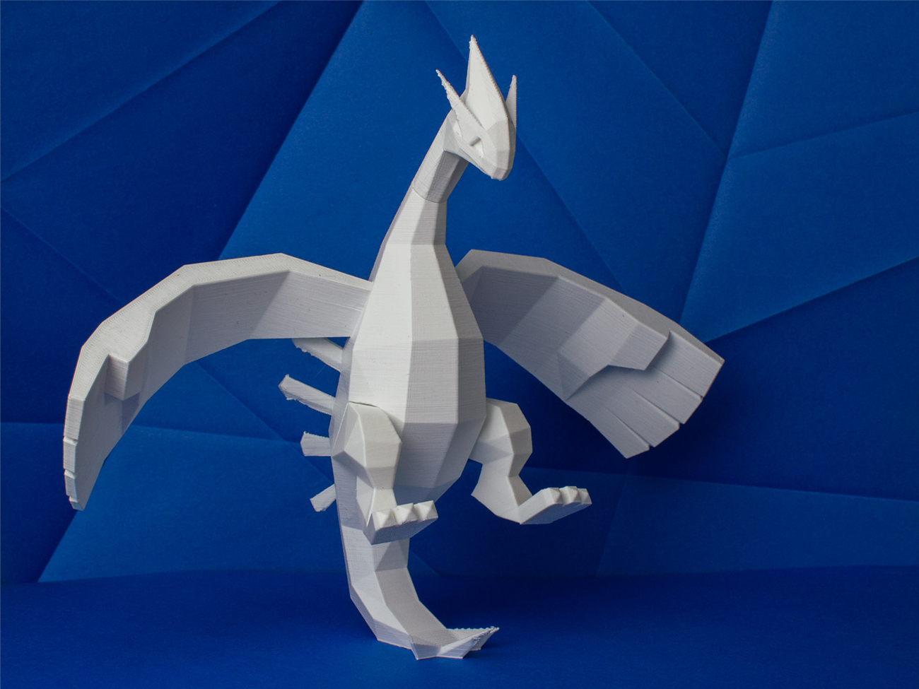 3D model render of Lugia STL, mythical dragon pose, Pokémon collectible figure