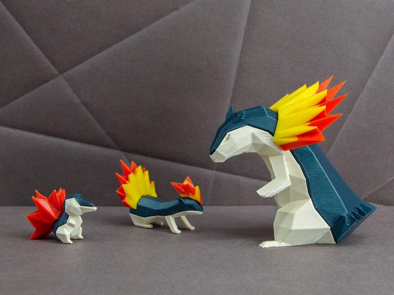 Color-coded parts breakdown of Typhlosion STL, Pokémon evolution figure, 3D print collectible