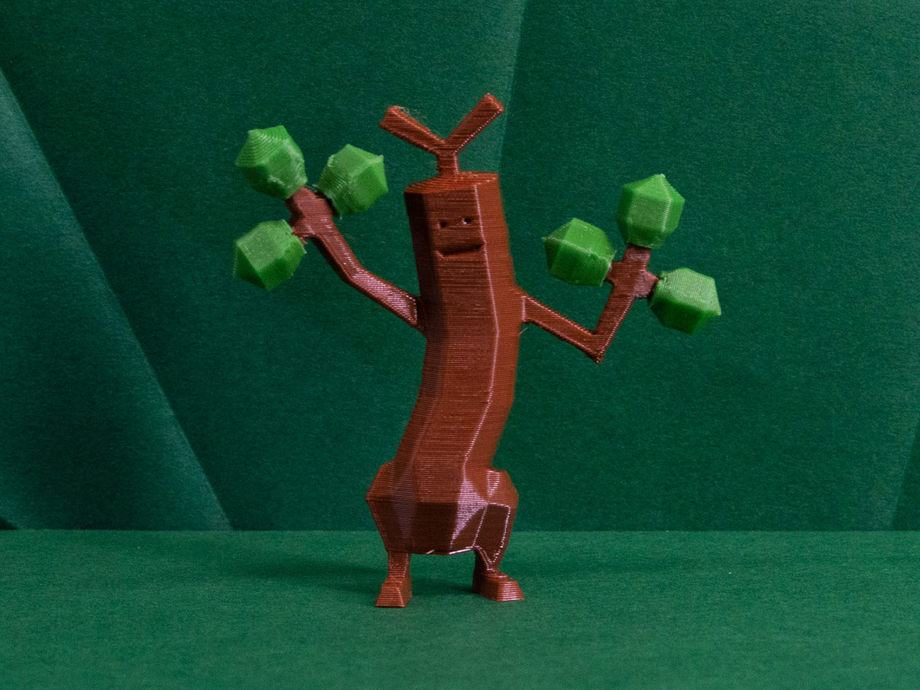 3D model render of Sudowoodo, animated tree creature with green leaves, 3D print collectible figure