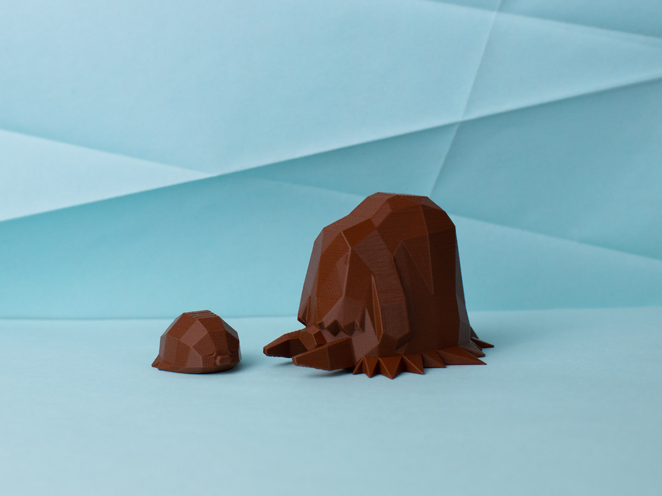 3D model render of Piloswine, brown fantasy creature with curled tail, 3D print collectible figure