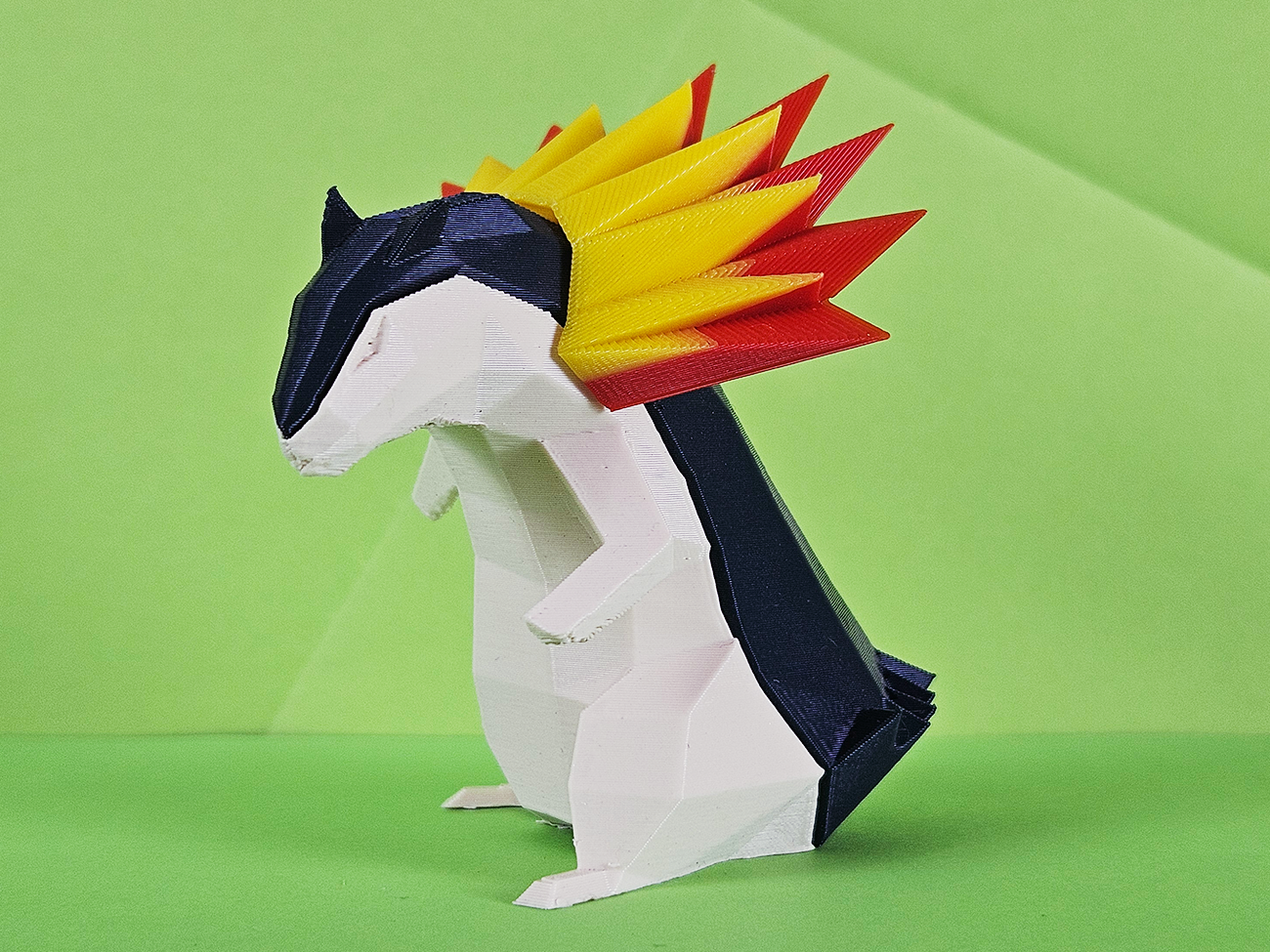 3D model render of Typhlosion, fiery mane collectible figure, side view 3D print