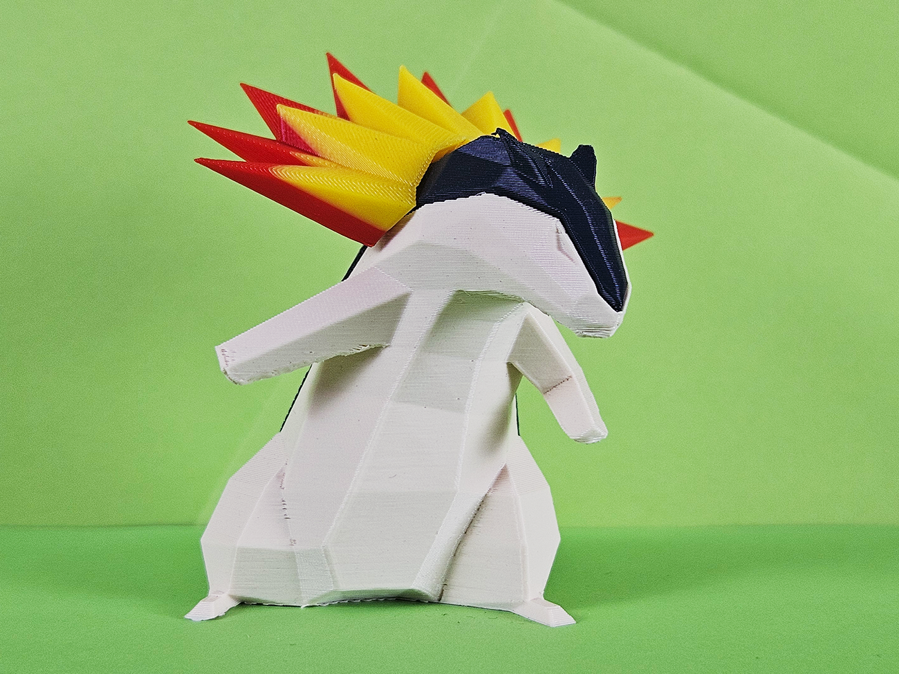 3D model render of Typhlosion, fiery mane and black head, Pokémon collectible figure