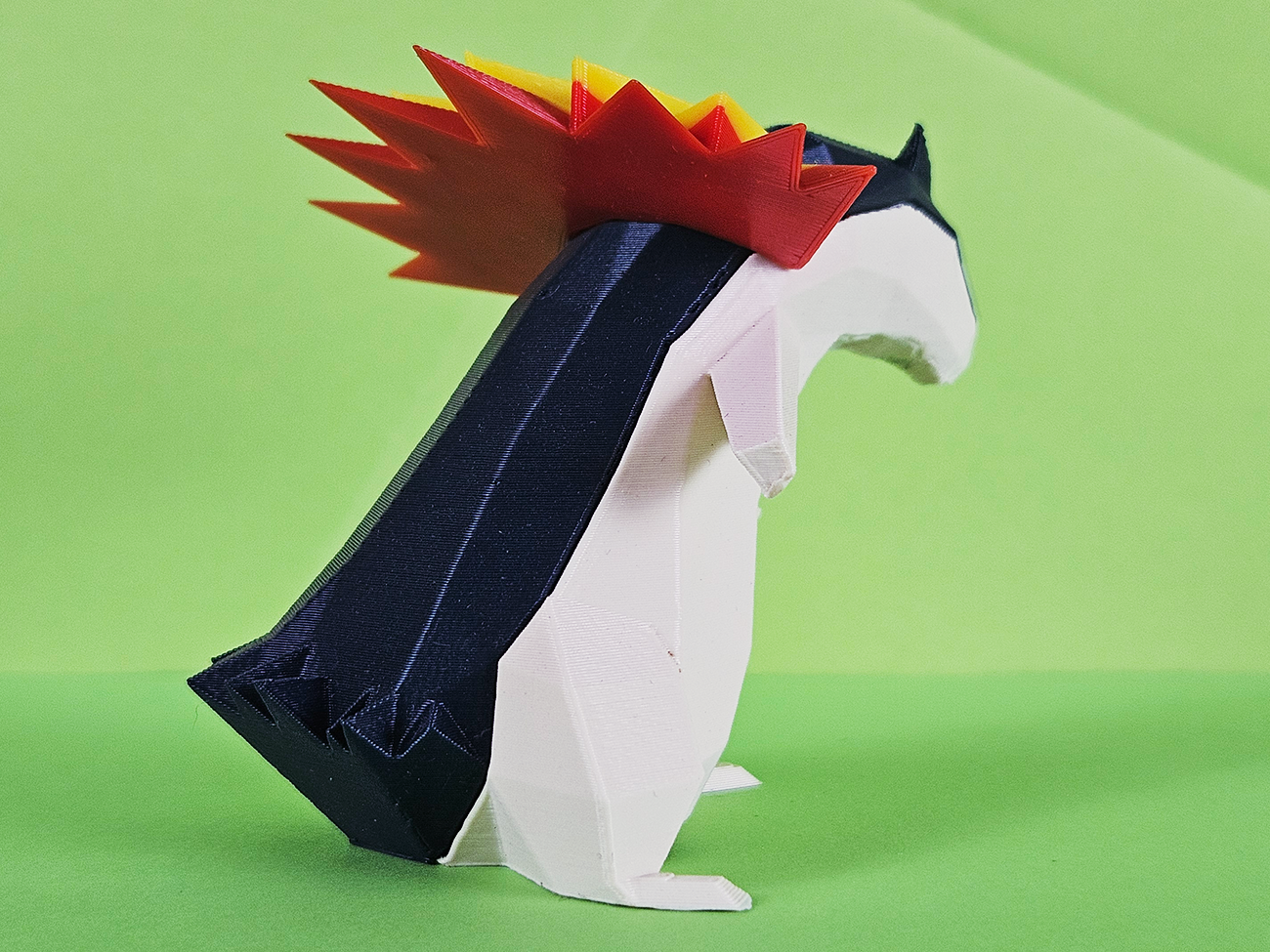 Printable 3D model of Typhlosion, fiery mane and black-white body, Pokémon collectible figure