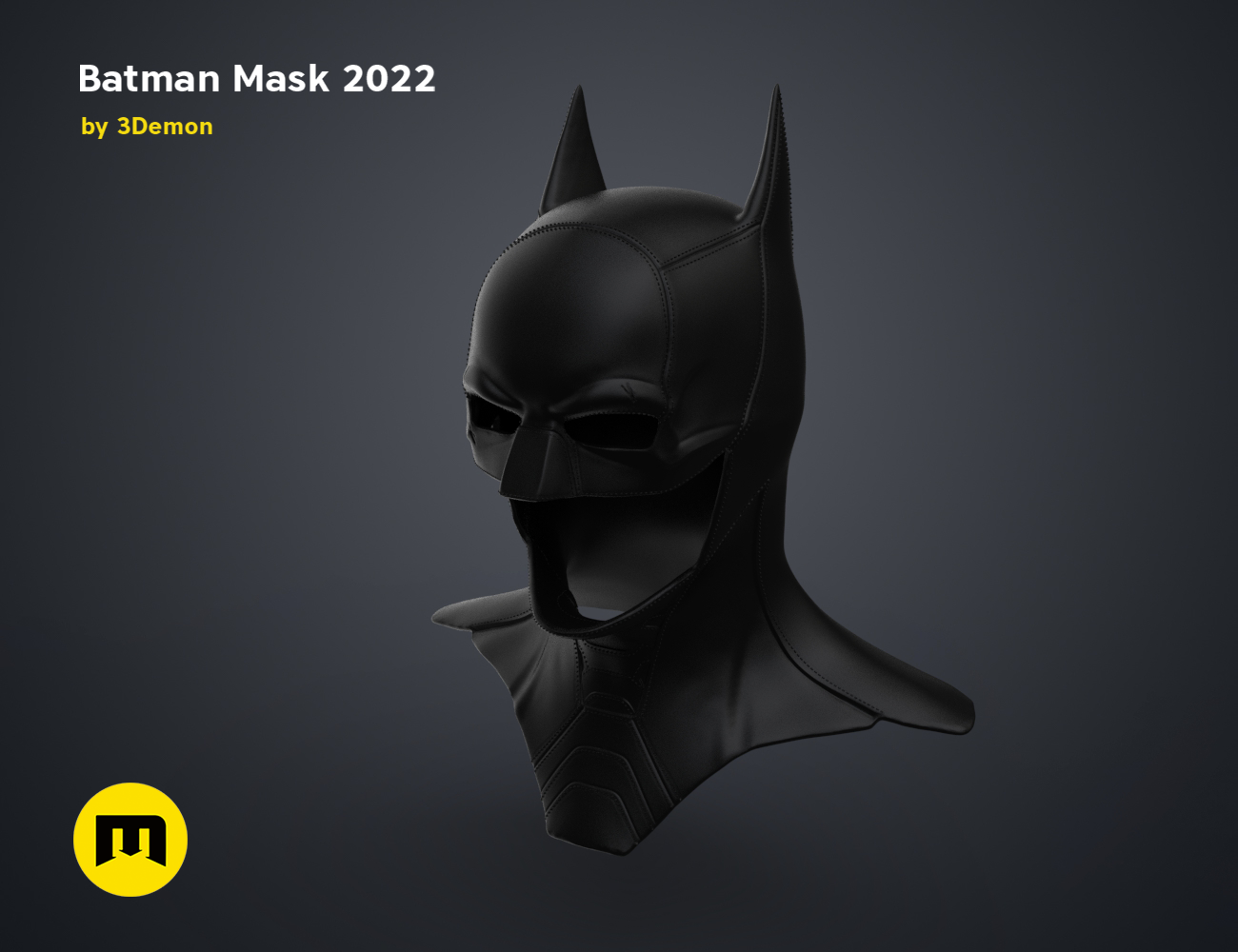 3D model render of Batman Mask – The Batman, side view cosplay prop, 3D print preview