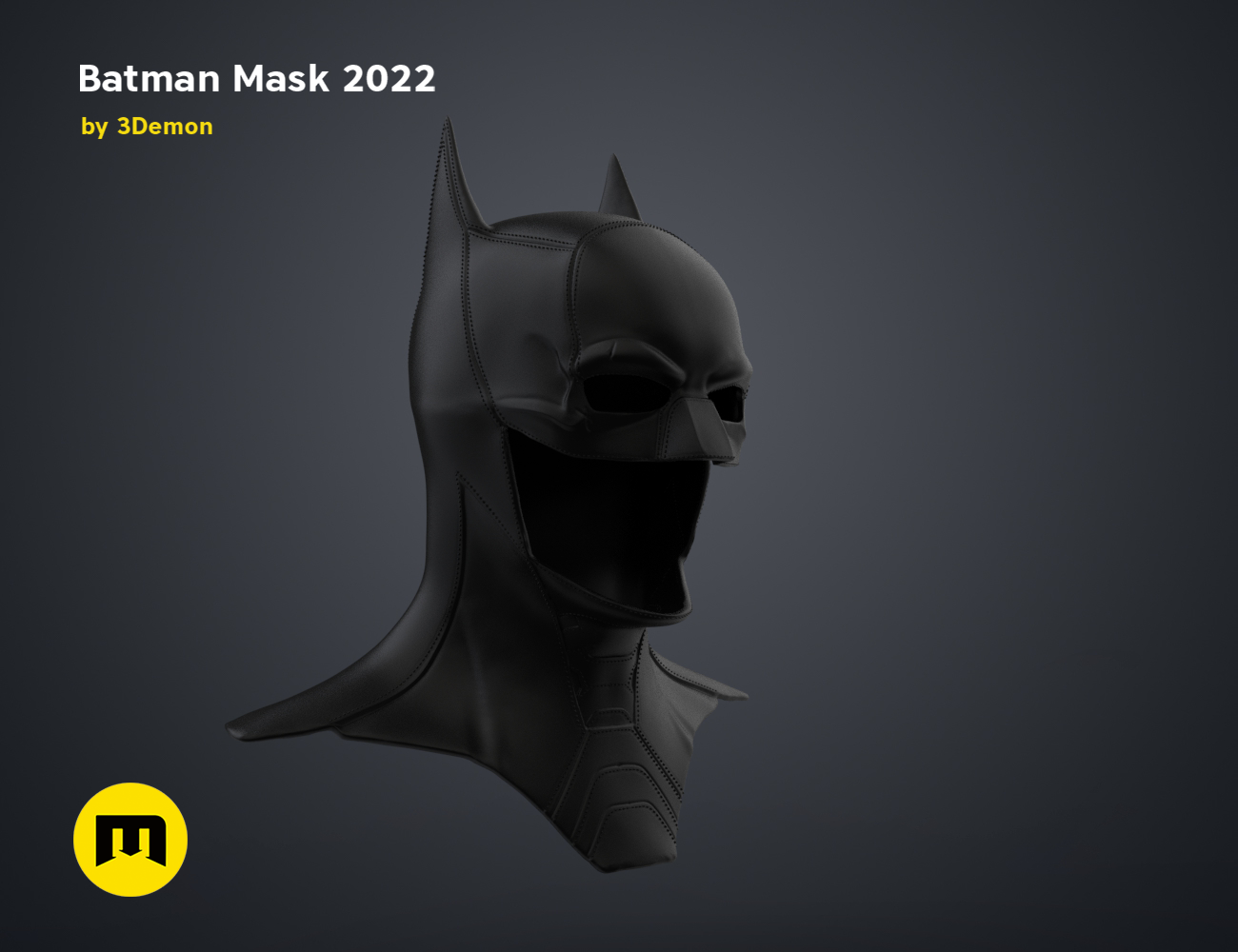 3D model render of Batman Mask – The Batman, side view, 3D print cosplay prop