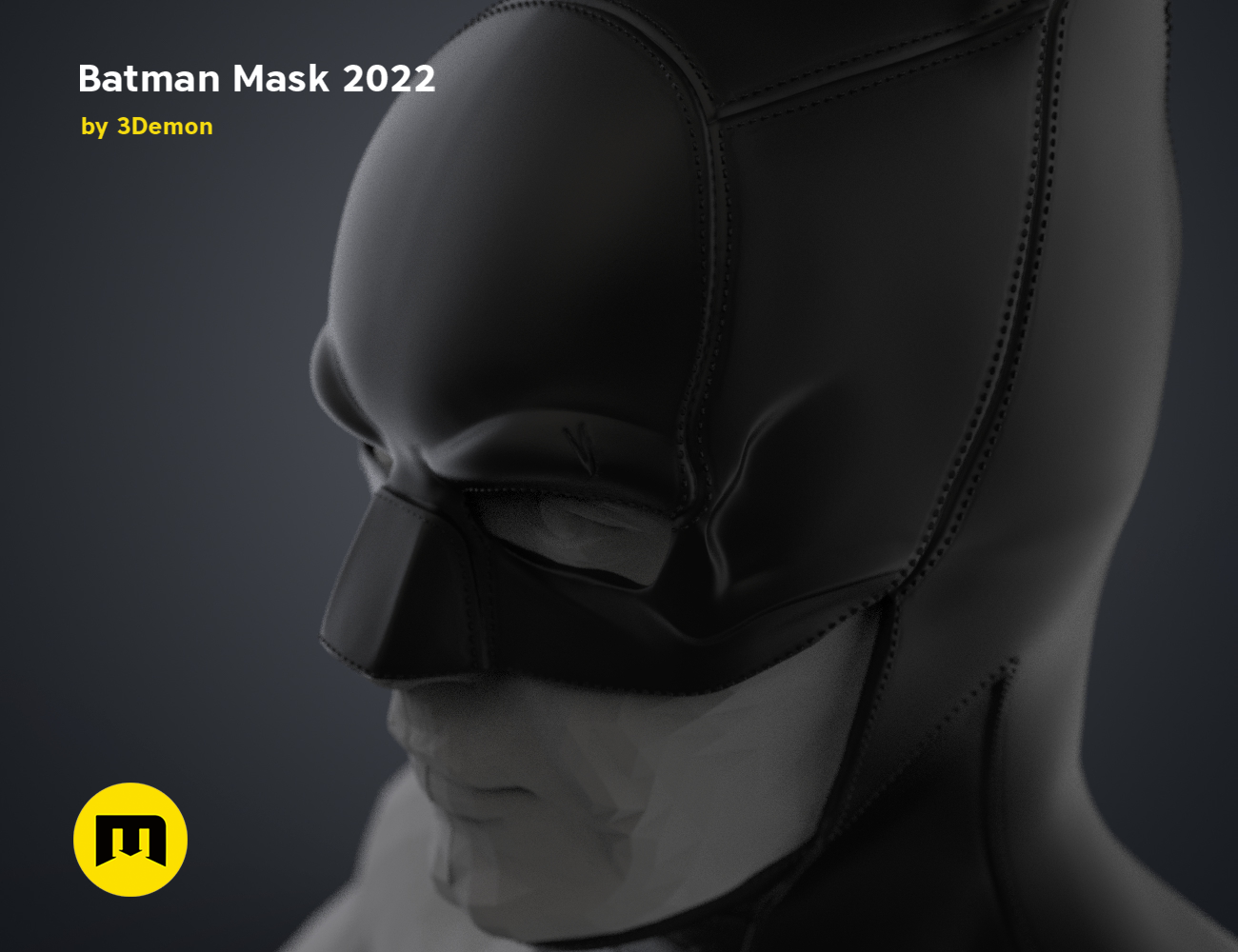 3D visualization of Batman Mask – The Batman, side profile, 3D print cosplay prop