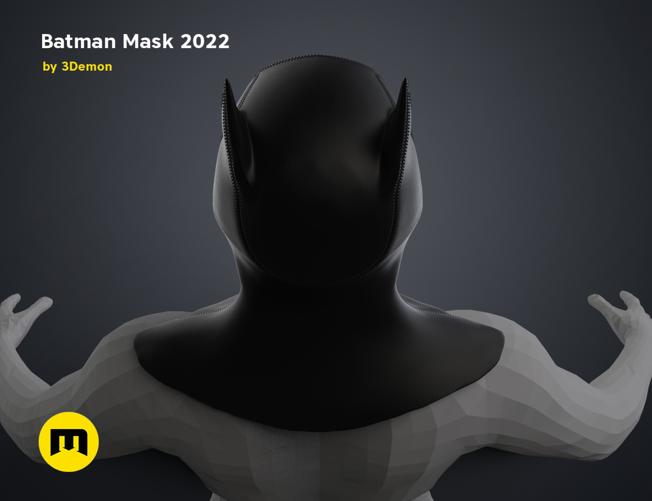 3D model render of Batman Mask – The Batman, full-body cosplay prop, 3D print