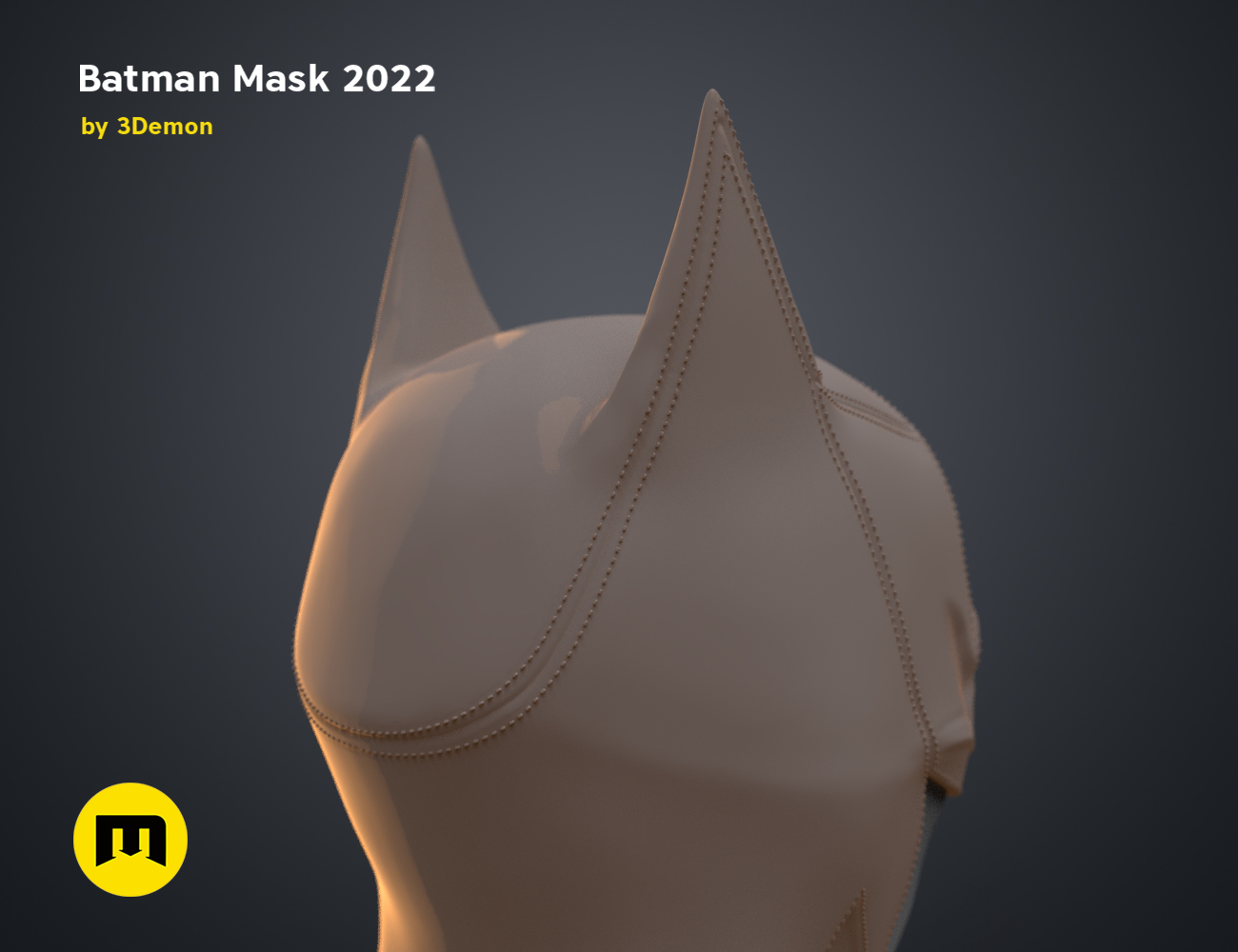 3D visualization of Batman Mask – The Batman, side view cosplay prop, 3D print