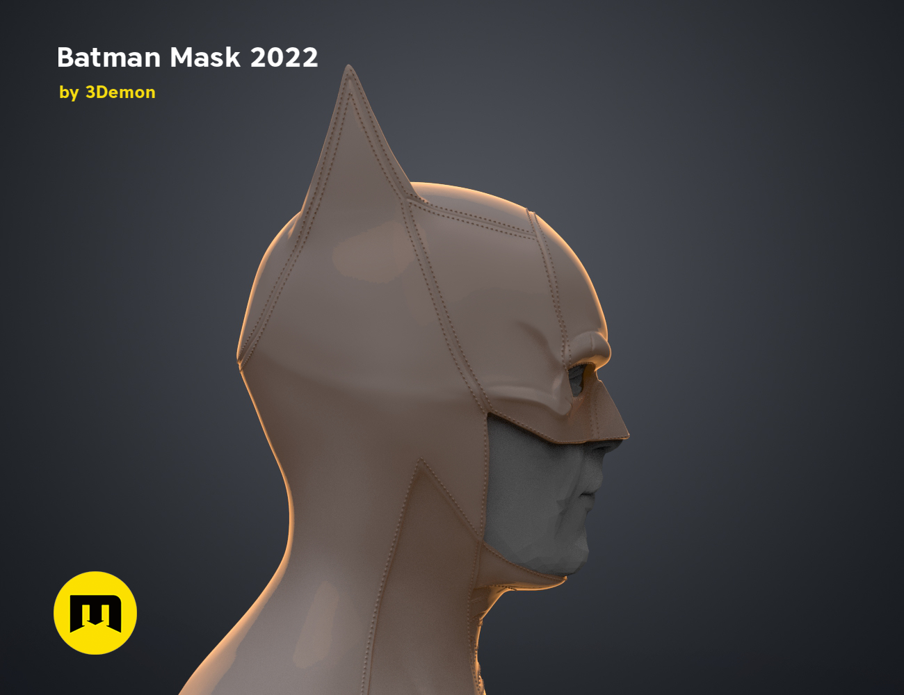 3D visualization of Batman Mask – The Batman, side profile STL preview, 3D print cosplay prop
