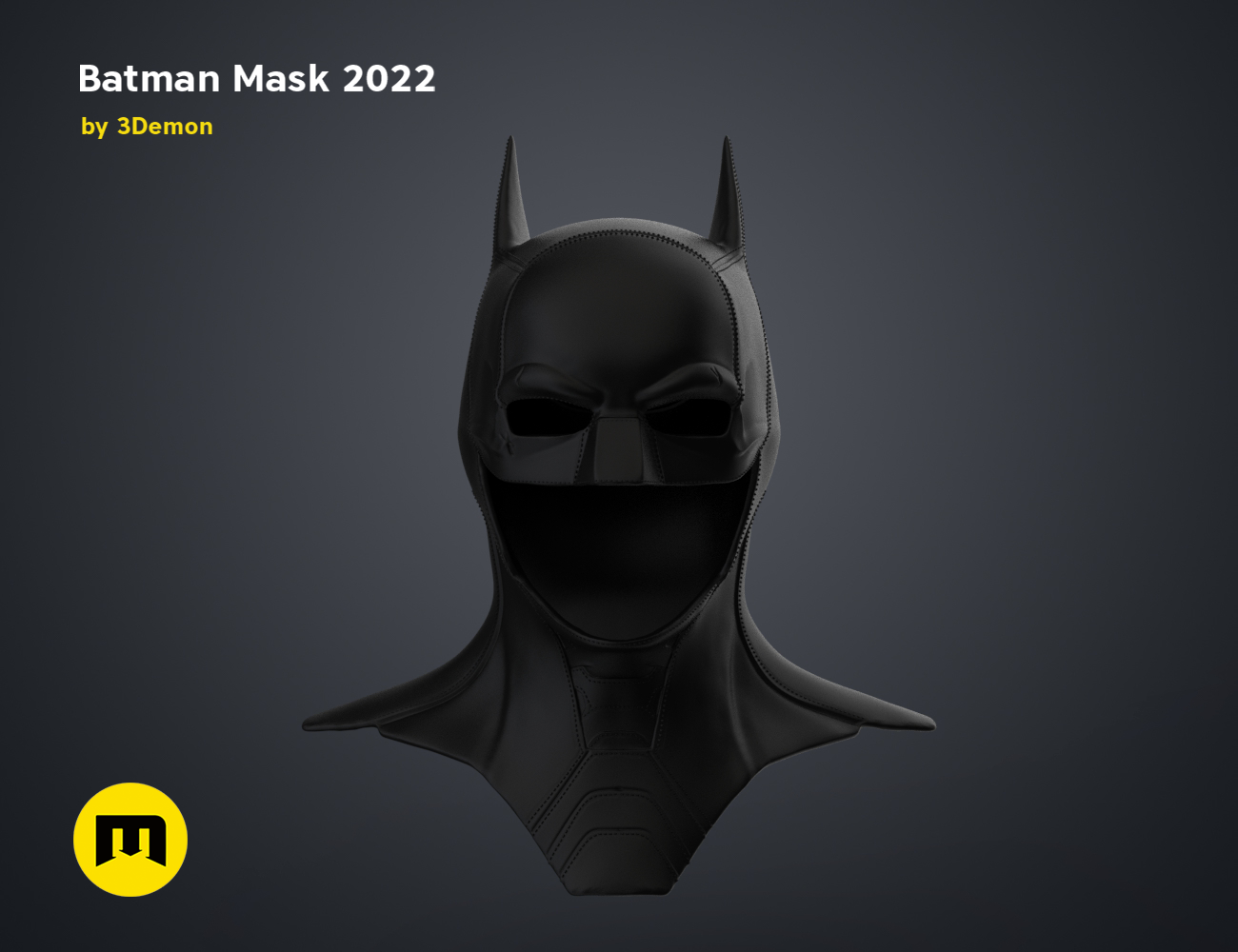3D model render of Batman Mask – The Batman, front view, 3D print cosplay prop