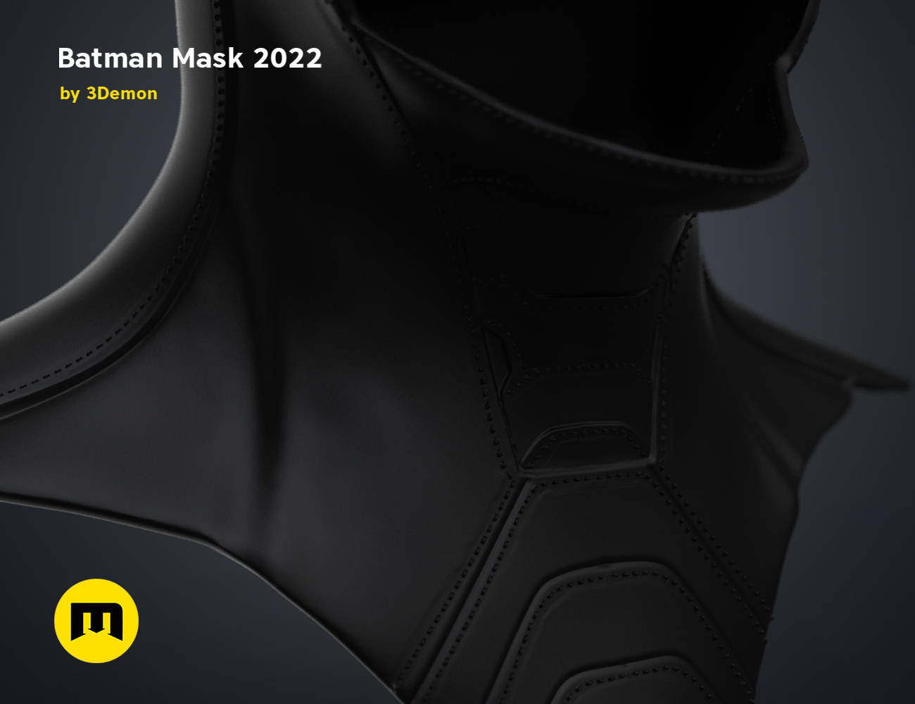 3D model render of Batman Mask – The Batman, detailed side view, 3D print cosplay prop