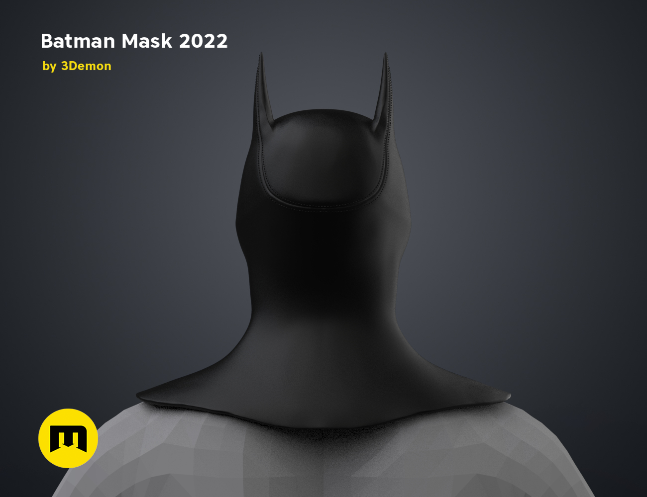 3D model render of Batman Mask – The Batman, full-head view, 3D print cosplay prop