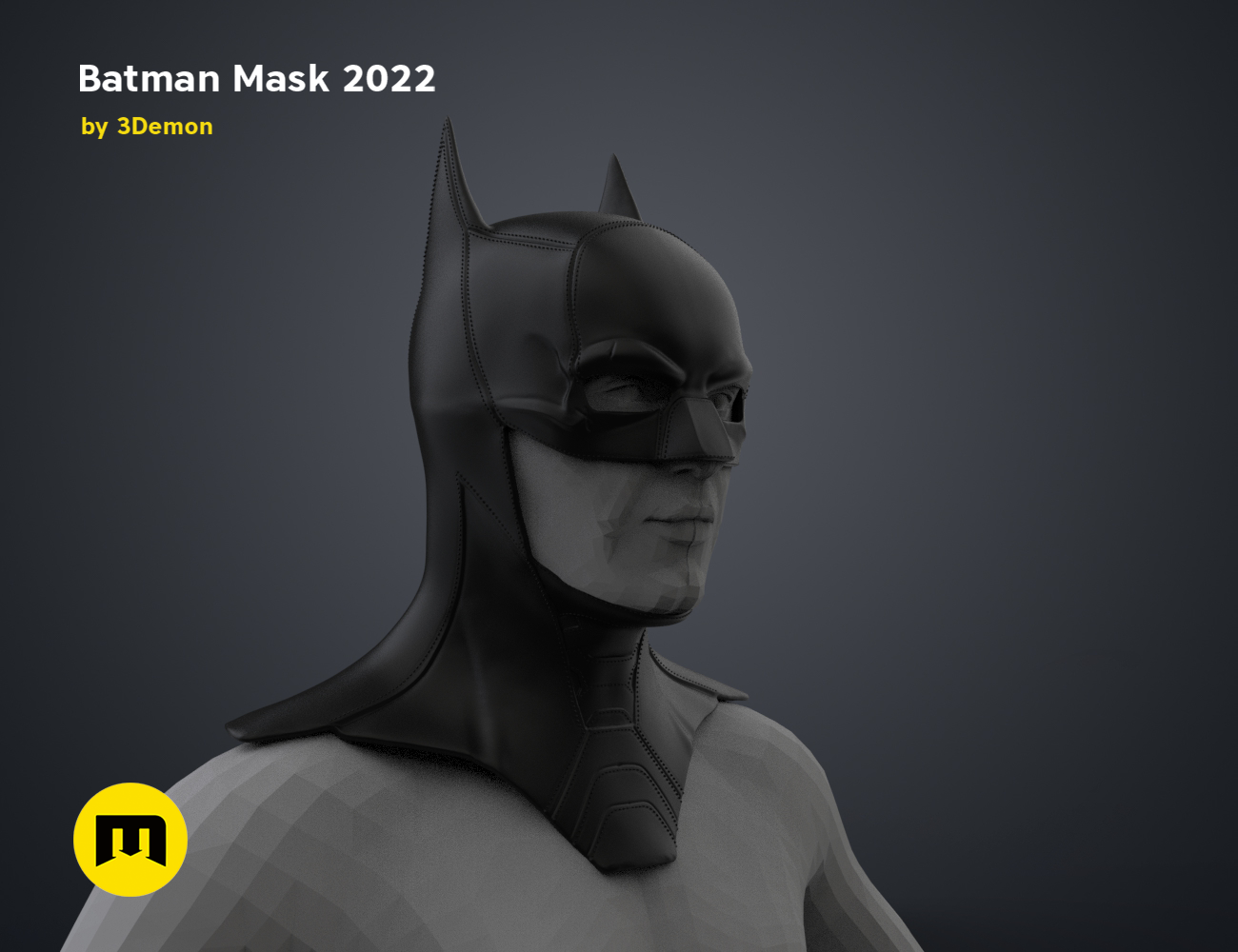 3D model render of Batman Mask – The Batman, side view cosplay prop, 3D print