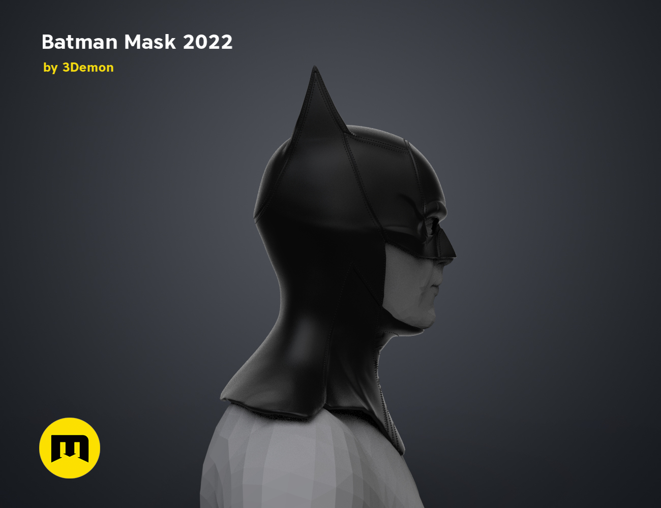 3D model render of Batman Mask – The Batman, side view cosplay prop STL