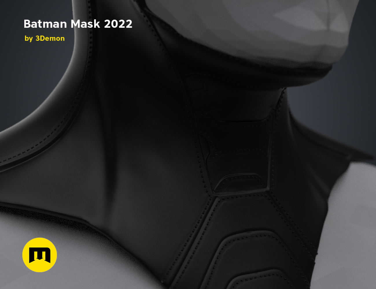 3D model render of Batman Mask, detailed side view, 3D print cosplay prop