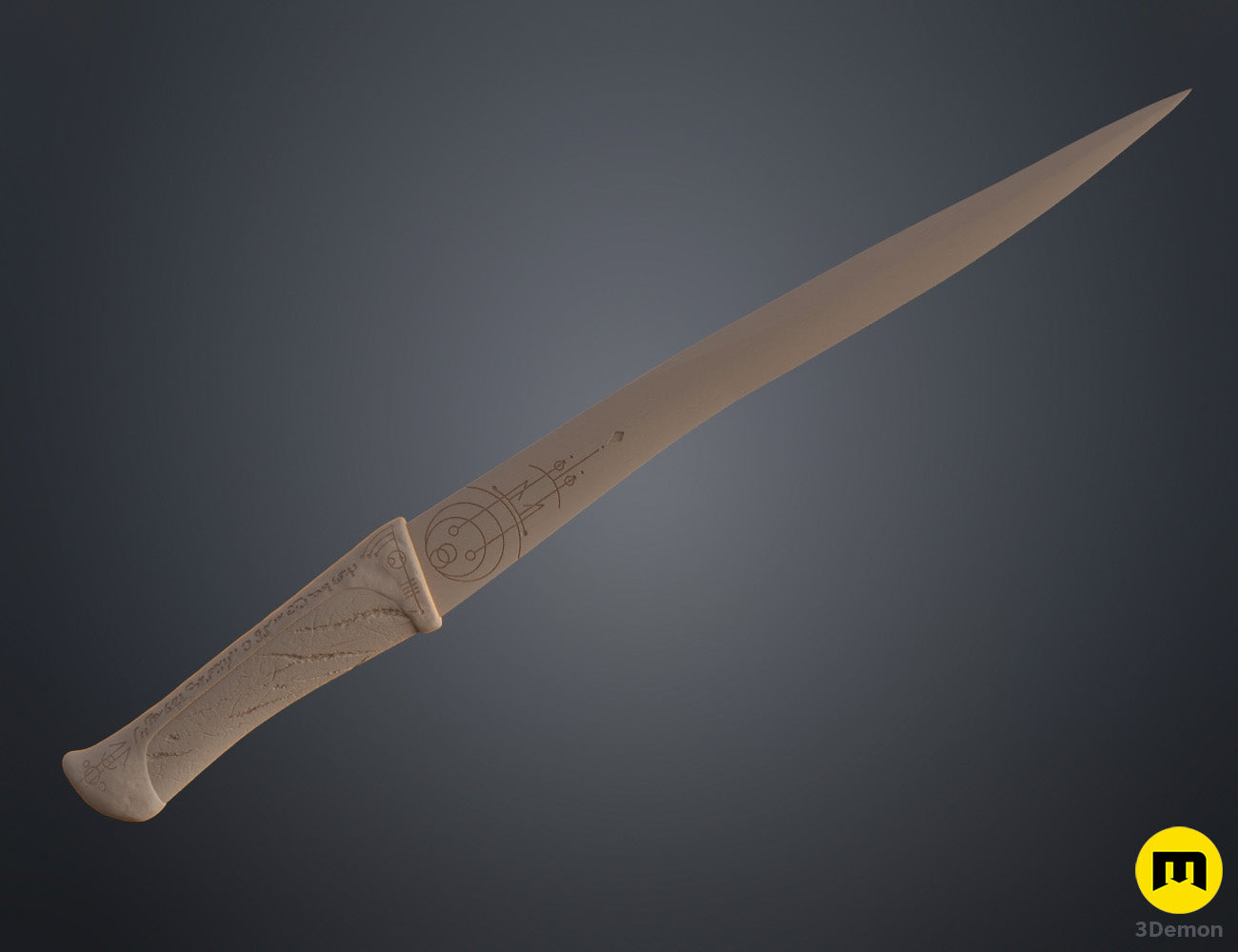 3D visualization of Paul Atreides Crysknife - Dune, sleek blade with intricate handle carvings, 3D print cosplay prop