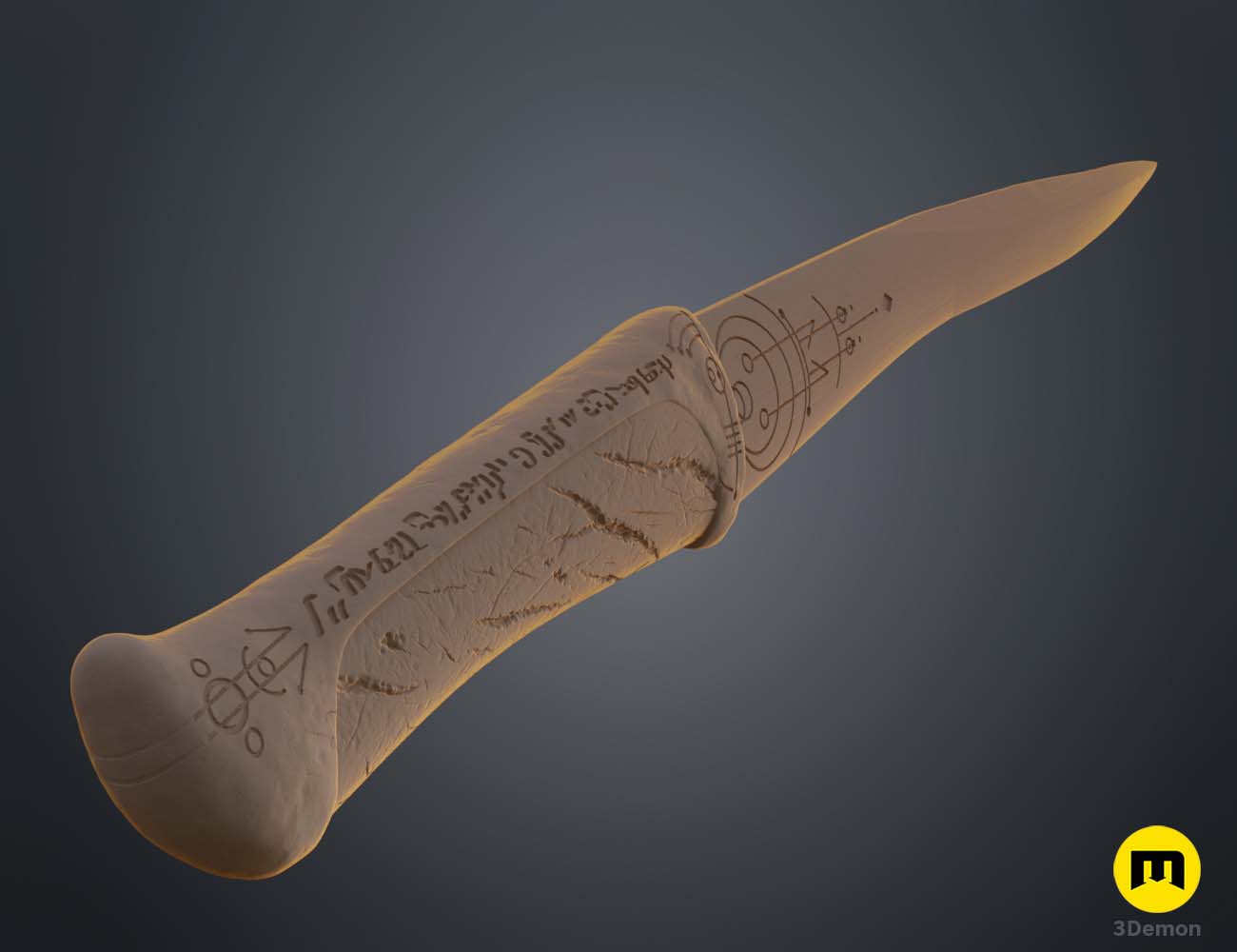 3D visualization of Paul Atreides Crysknife, Dune-inspired 3D print cosplay weapon with engravings