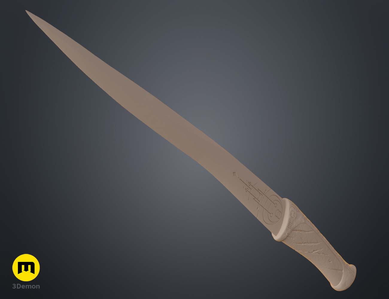 3D model render of Paul Atreides Crysknife - Dune, sleek blade with ornate hilt, 3D print cosplay weapon