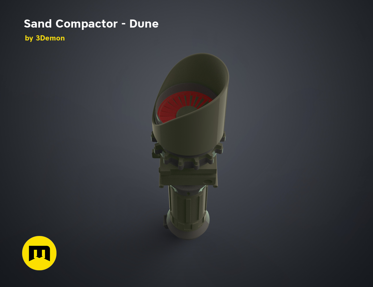 3D model render of Sand Compactor - Dune, olive-green sci-fi texture tool, top view STL