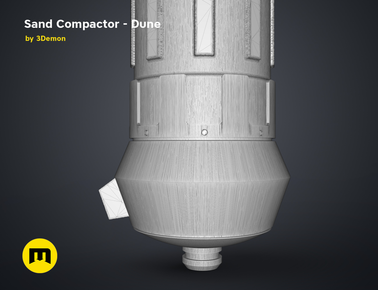 Wireframe mesh render of Sand Compactor - Dune STL, side view with mesh topology, 3D print tool