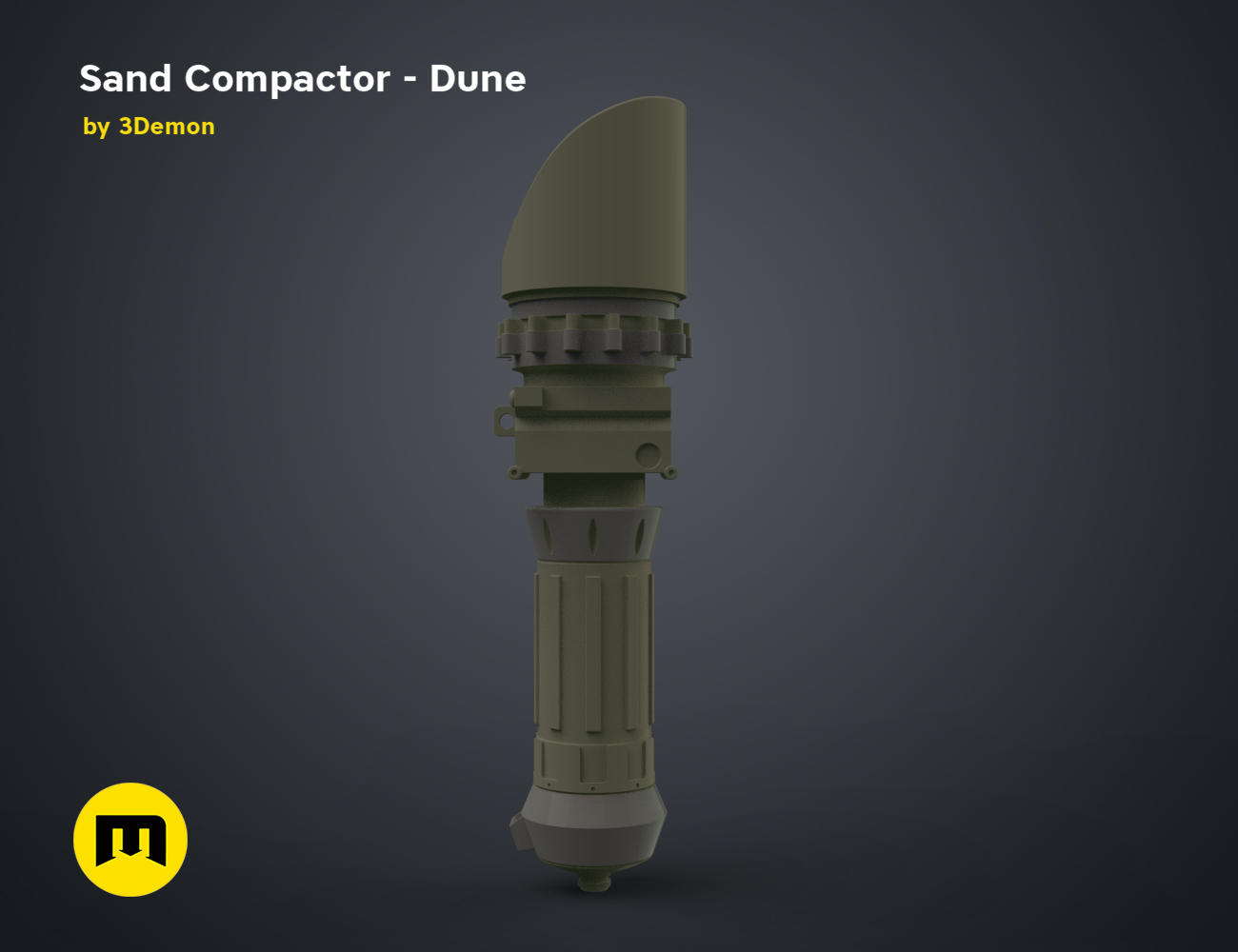 3D model render of Sand Compactor - Dune, olive-green sci-fi texture tool, side view STL