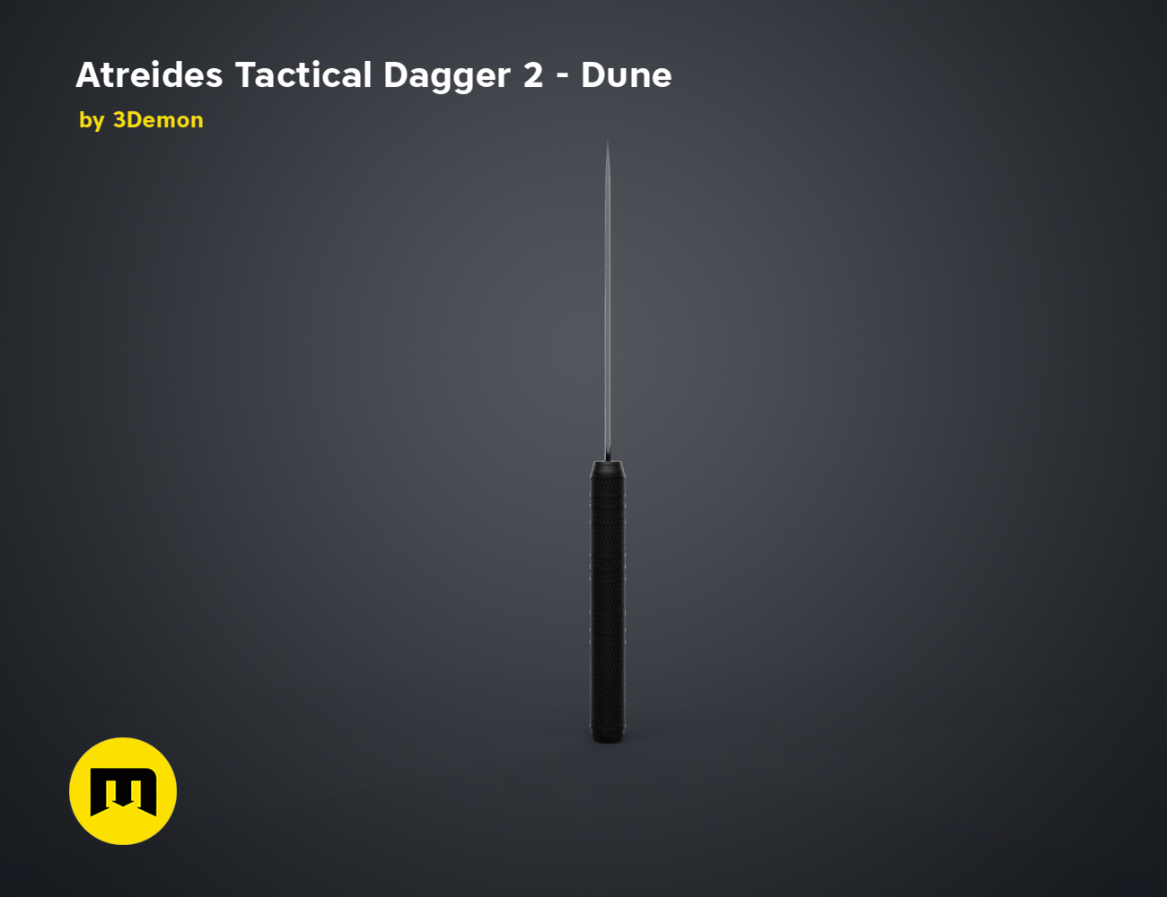 3D model render of Atreides Tactical Dagger 2 - Dune, sleek black 3D print weapon