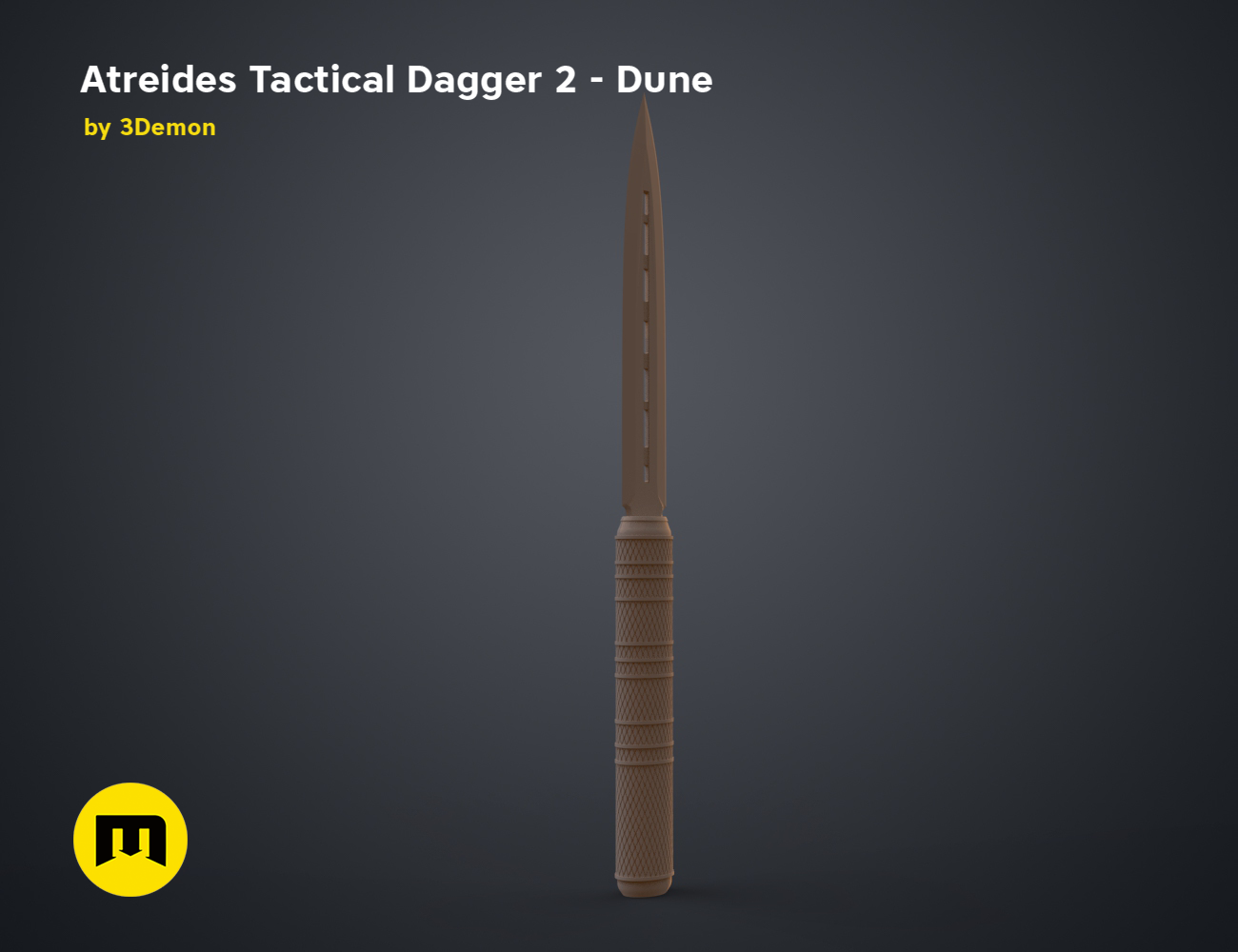 3D model render of Atreides Tactical Dagger 2 - Dune, brown desert-themed 3D print cosplay weapon