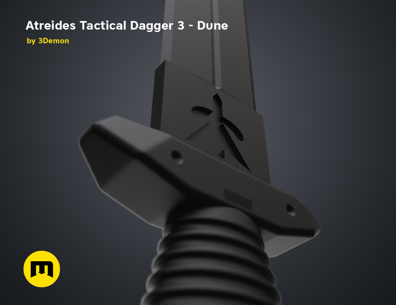3D model render of Atreides Tactical Dagger 3 - Dune, detailed hilt and blade, 3D print cosplay prop