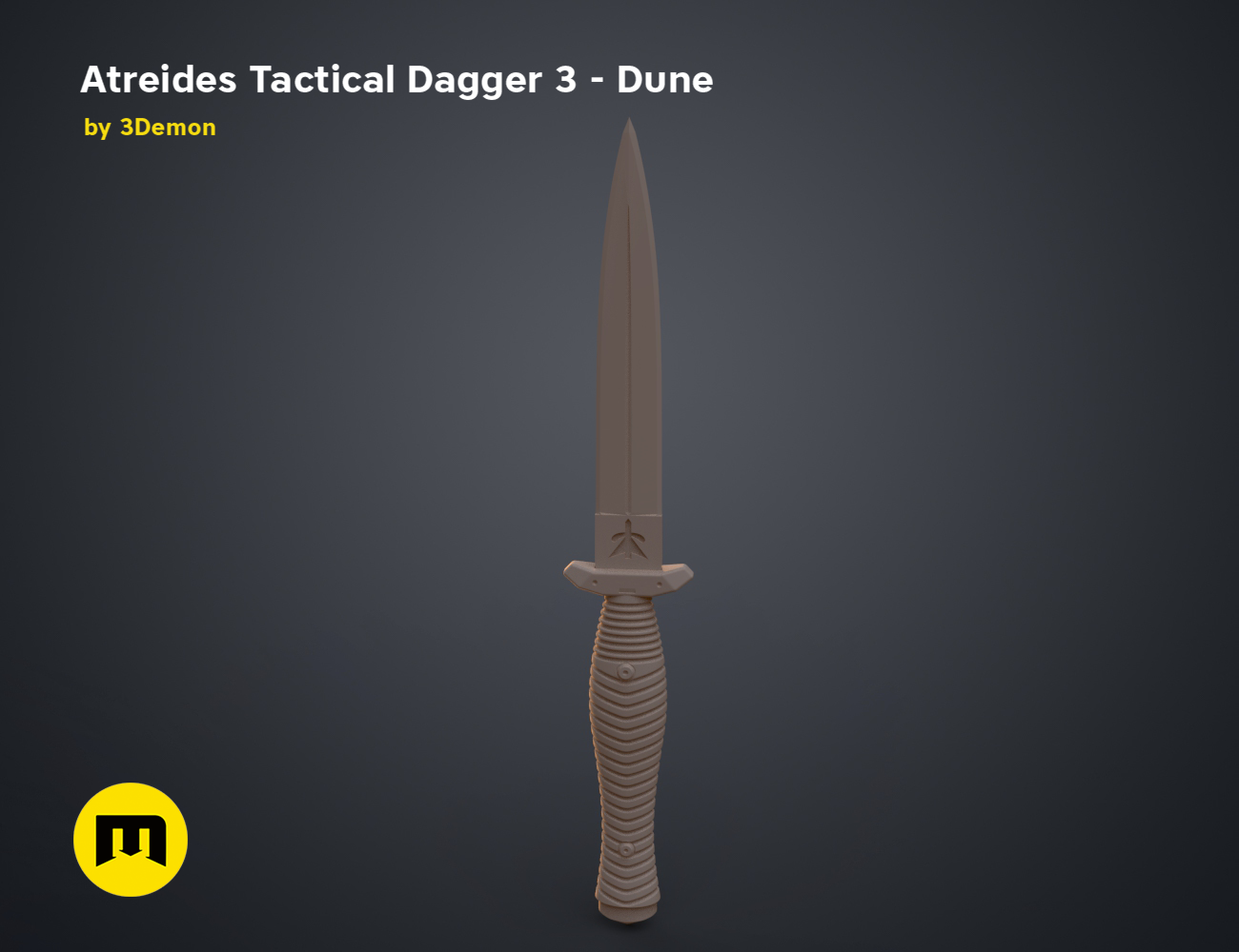 3D model render of Atreides Tactical Dagger 3 - Dune, desert camouflage blade, 3D print cosplay weapon