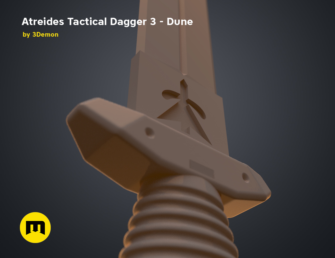 3D model render of Atreides Tactical Dagger 3 - Dune, detailed hilt and blade, 3D print cosplay weapon