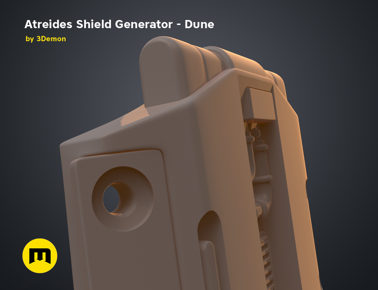3D model render of Atreides Shield Generator - Dune, front view, sci-fi cosplay prop