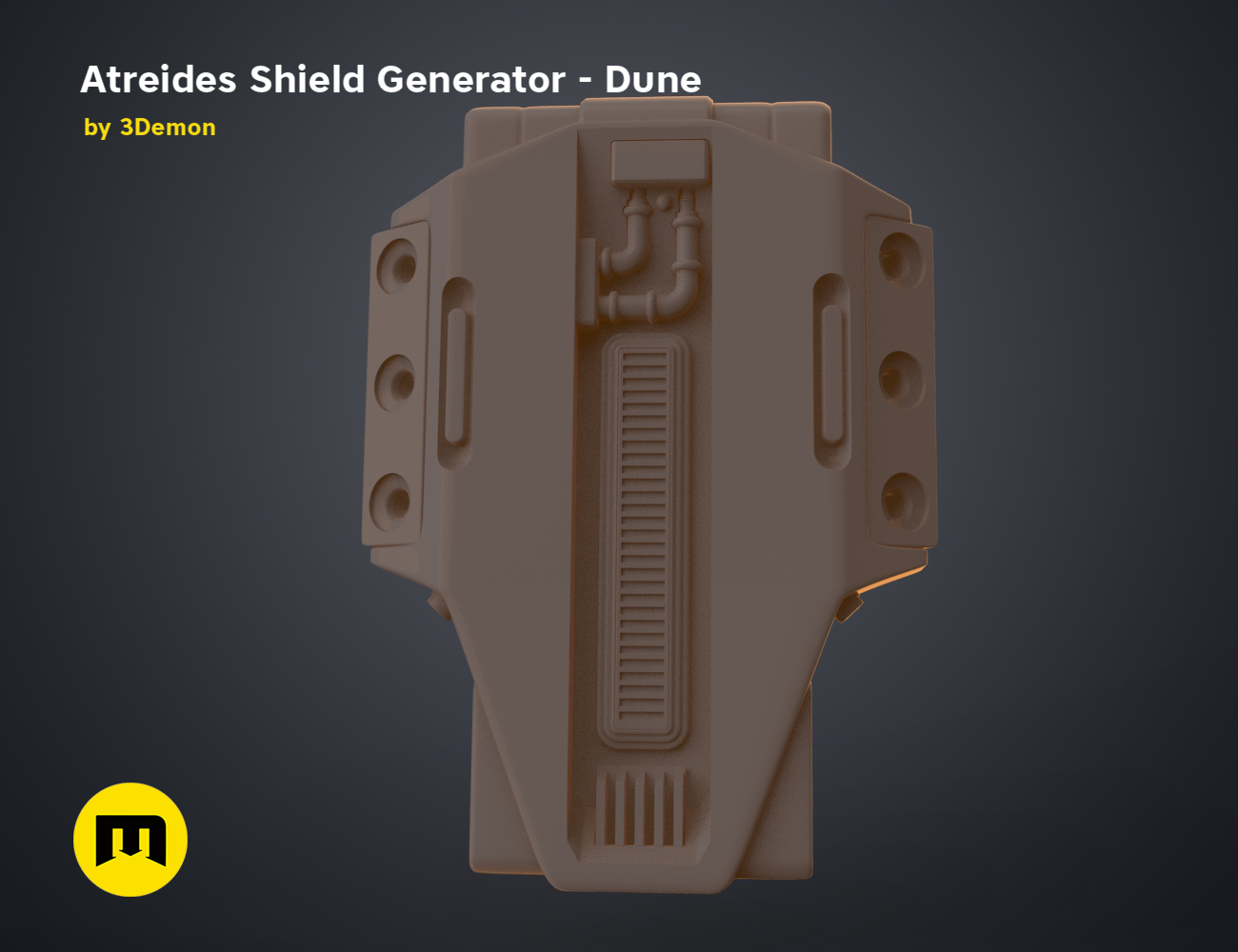 3D model render of Atreides Shield Generator - Dune, front view, sci-fi 3D print cosplay prop