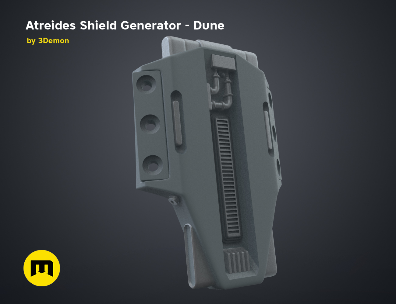 3D model render of Atreides Shield Generator - Dune, grey sci-fi 3D print cosplay prop