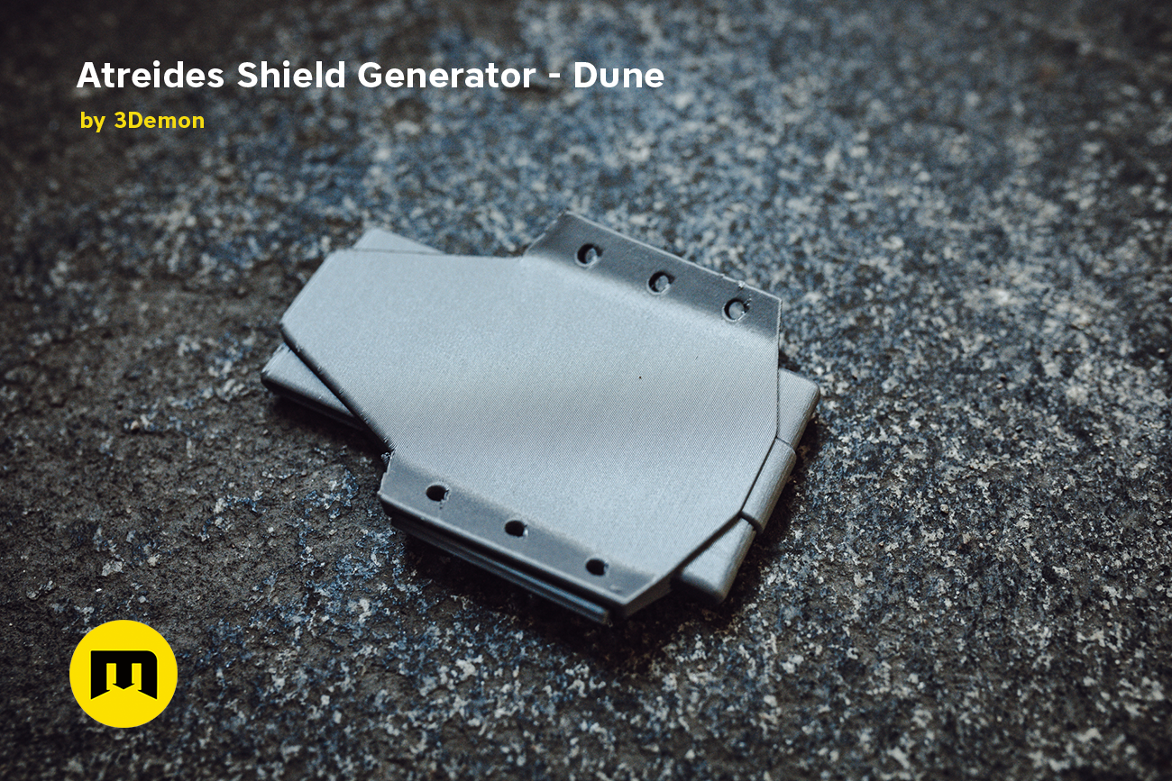 3D model render of Atreides Shield Generator - Dune, metallic grey sci-fi cosplay prop