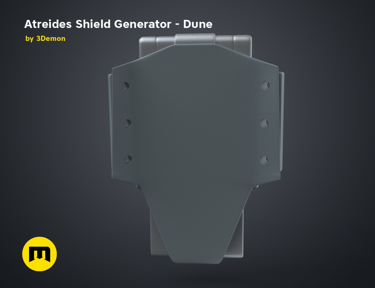3D model render of Atreides Shield Generator - Dune, rear view, 3D print cosplay prop