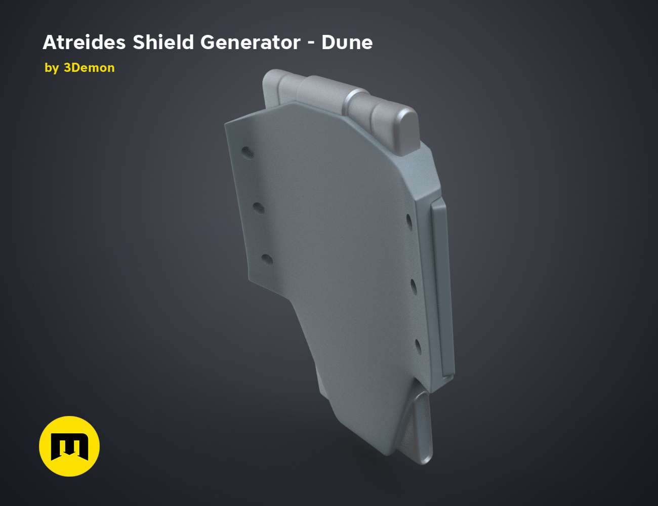 3D model render of Atreides Shield Generator - Dune, side view, futuristic 3D print cosplay prop