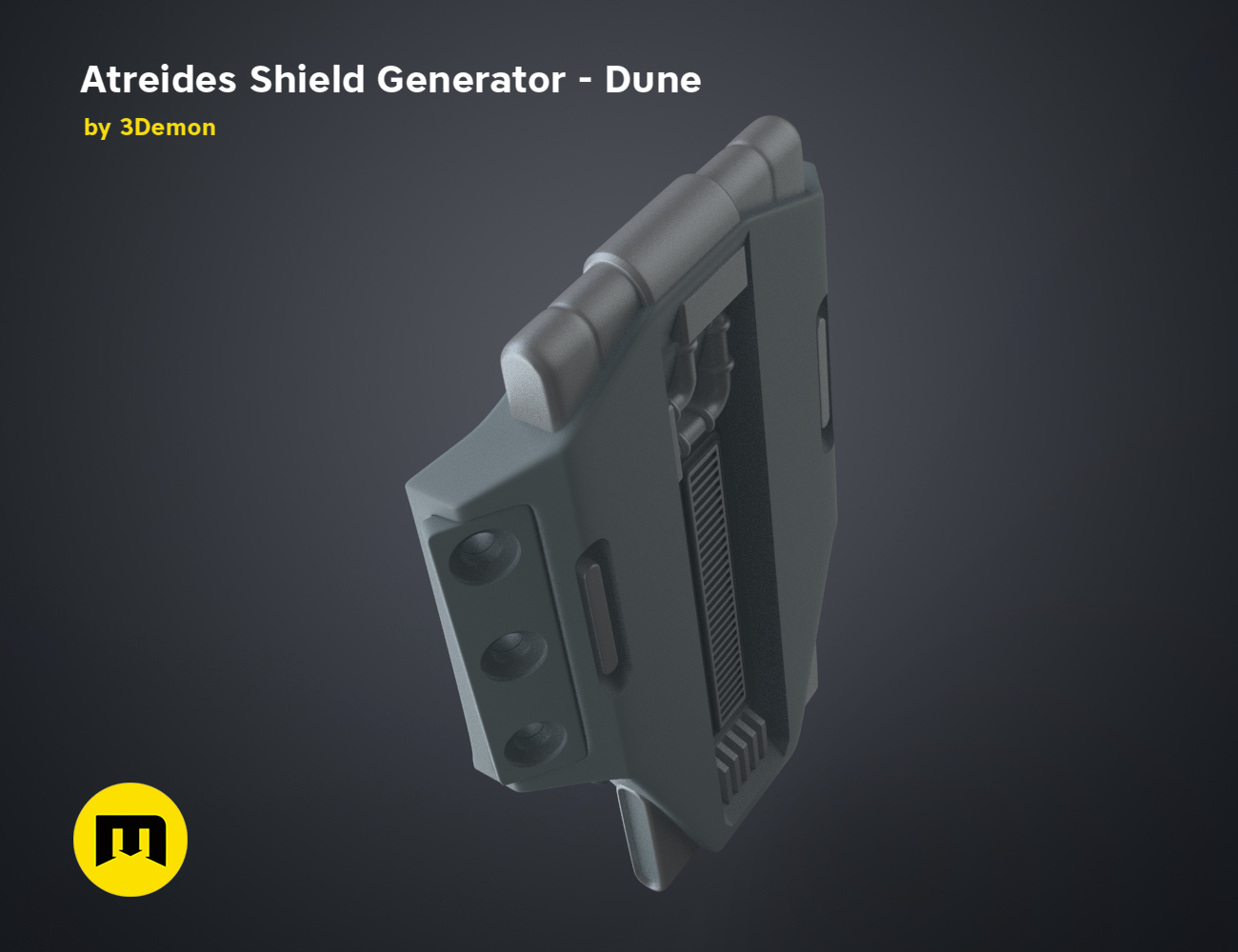 3D model render of Atreides Shield Generator - Dune, side view, futuristic 3D print cosplay prop