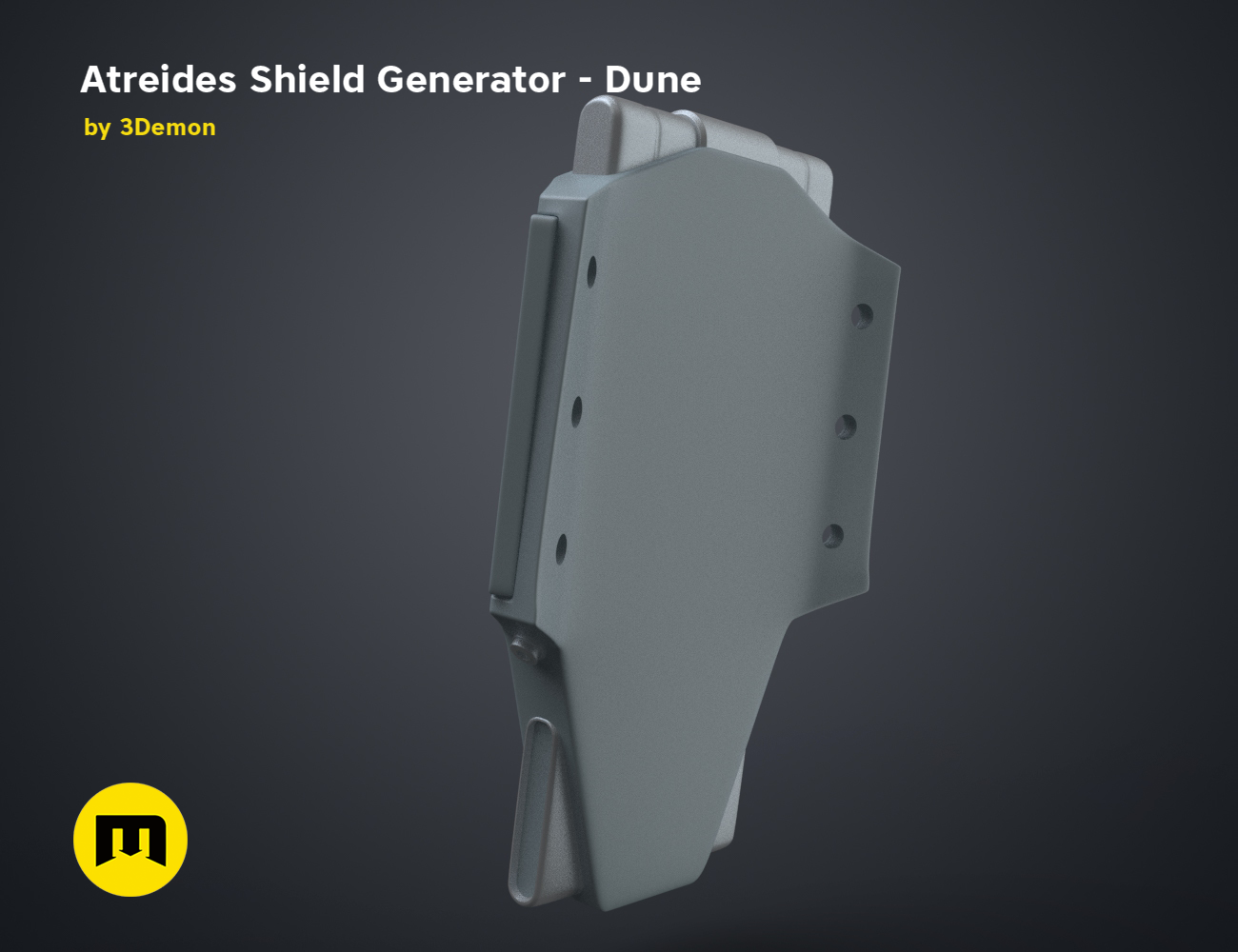 3D model render of Atreides Shield Generator - Dune, side view, 3D print cosplay prop