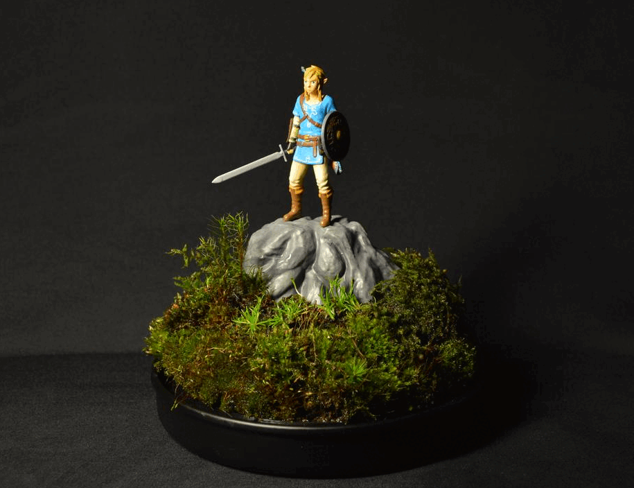Animated GIF of BOTW Link Mossarium Figure 3D print, full rotation view of the complete design